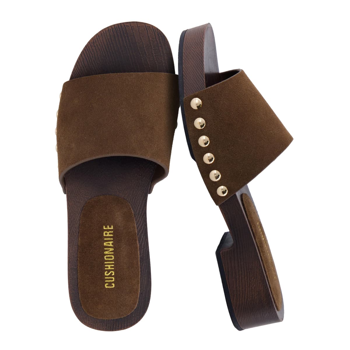 CUSHIONAIRE Timmi 100% Genuine Suede Slides for Women, Slip On Low Heeled Dress Sandal with Studded Detail