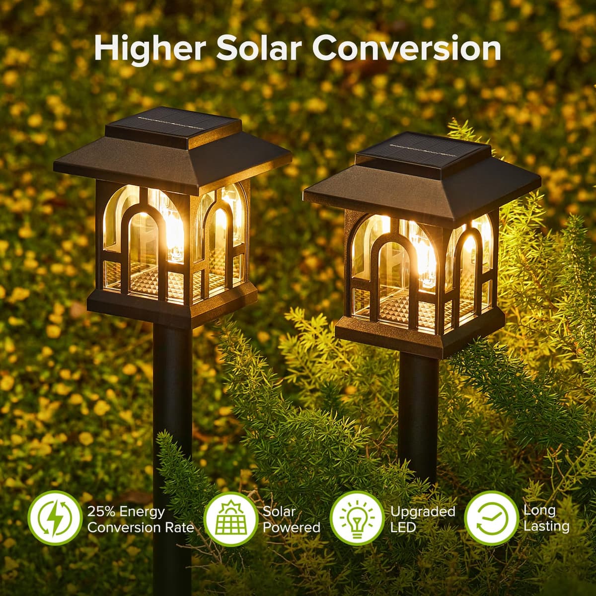 BUCASA Solar Lights Outdoor Garden, 6 Pack Garden Lights Solar Powered Waterproof with Warm White Light, Retro Solar Garden Ornaments Outdoor Path Lights for Landscape, Patio, Yard, Pathway — view 3