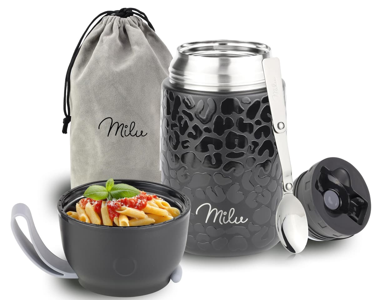 Milu Termo para Comida 450 ml Taza Aislada, Botella de Acero Inoxidable Aislada Alimentos, Beber y sopa de los niños de adultos Térmico (450ml/Verde Azul) — view 12