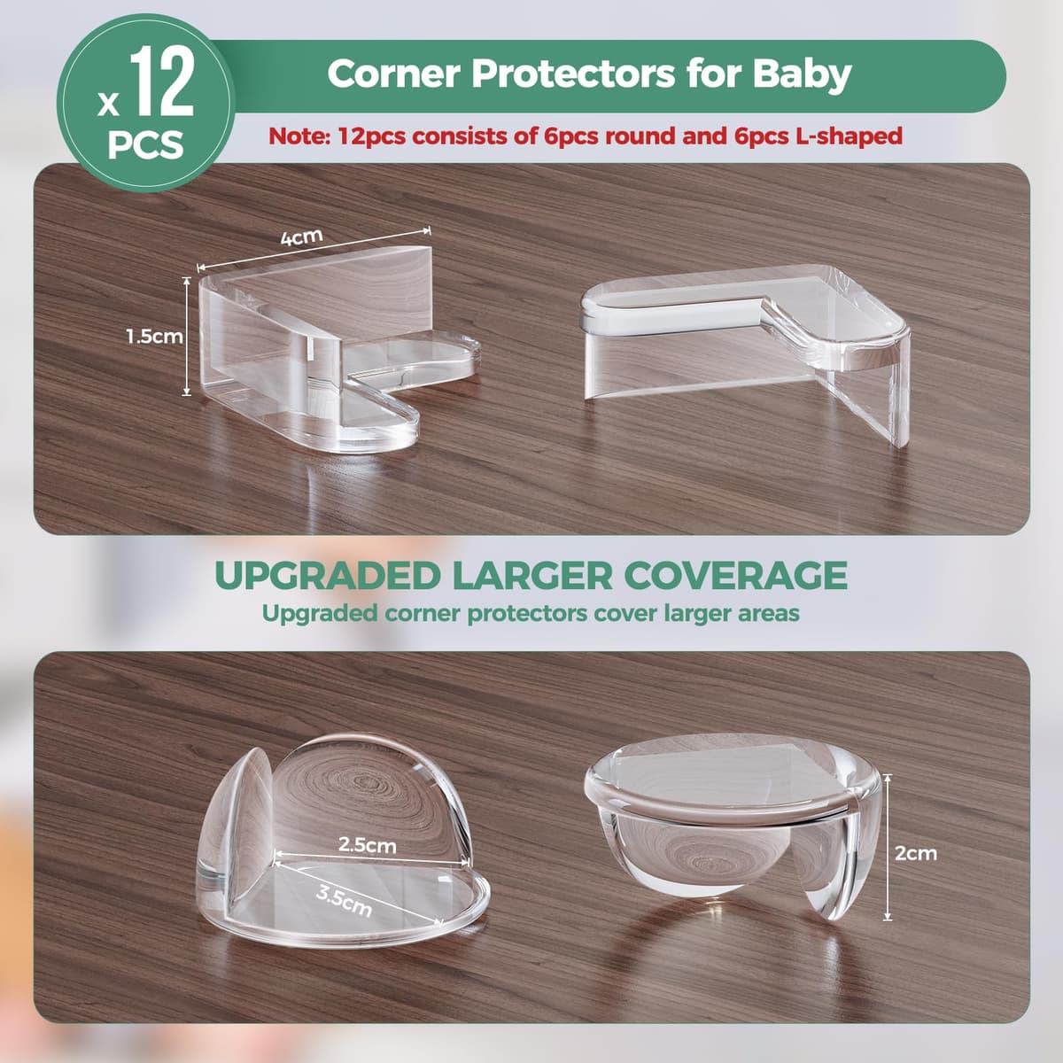 Peakally Corner Protectors for Baby Pack of 12, Thick Table Furniture Edge Protectors for Kids with Strong Adhesion, Corner Guard & Edge Safety Bumpers Clear - 6 R and 6 L — view 2