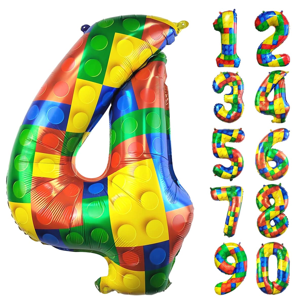 CHANGZHONG 32 Inch Building Block Number 4 Balloons 4 year old Large Big Helium Foil Mylar Balloon for Girls Boys 4th Birthday Party Decoration Supplies
