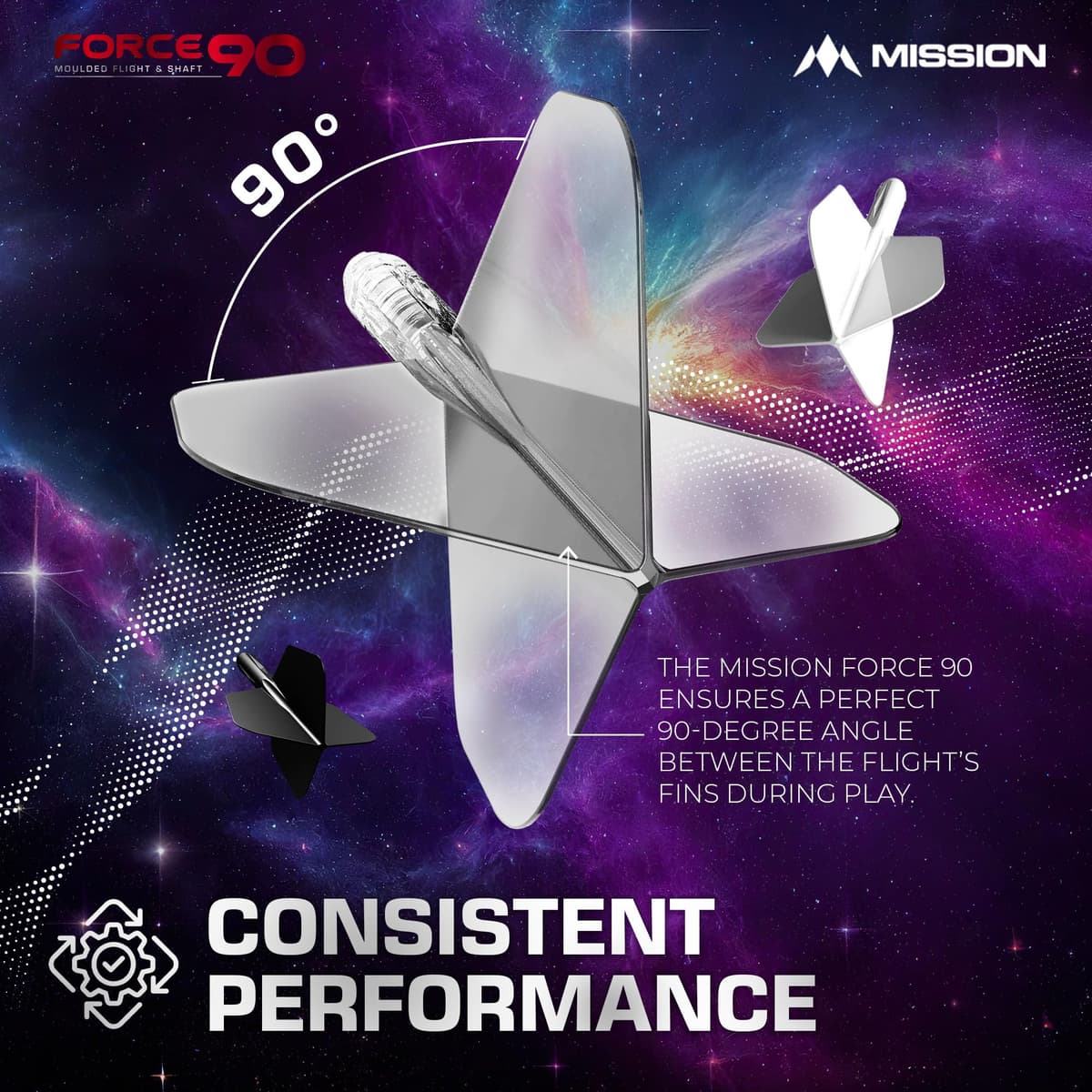 Mission Darts Force 90 | Sistema integrado de vuelo y eje de dardos moldeado de precisión, paquete de 3 plumas y tallos combinados profesionales altamente duraderos 2 en 1 | Delgado — view 5