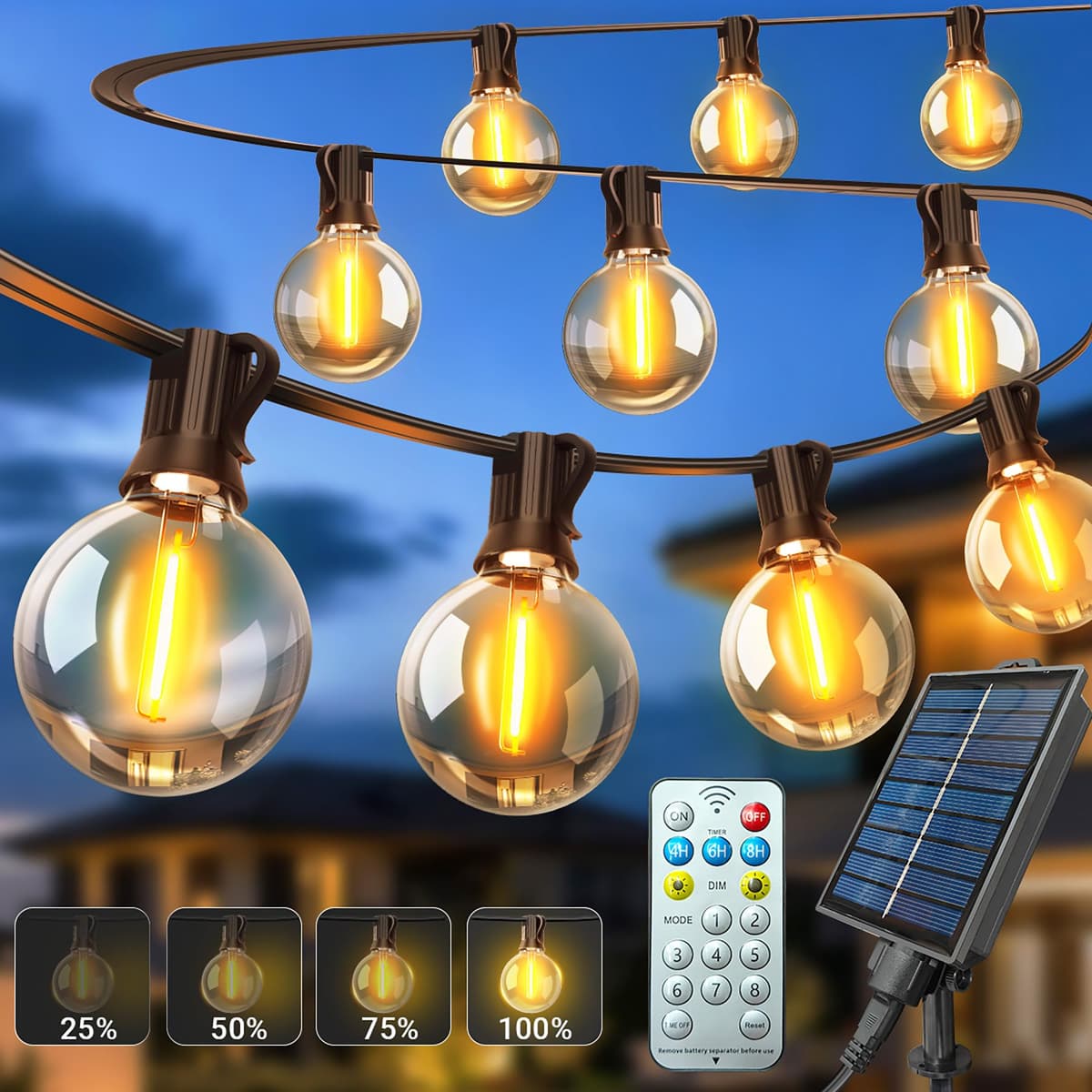 Guirnaldas Luces Exterior Solar 7.5M, G40 Luces Solares Exterior Jardin LED con 10+1 Bombillas, 8 Modos Impermeable Guirnalda Luces Exterior Solar para Jardín, Terraza, Fiesta