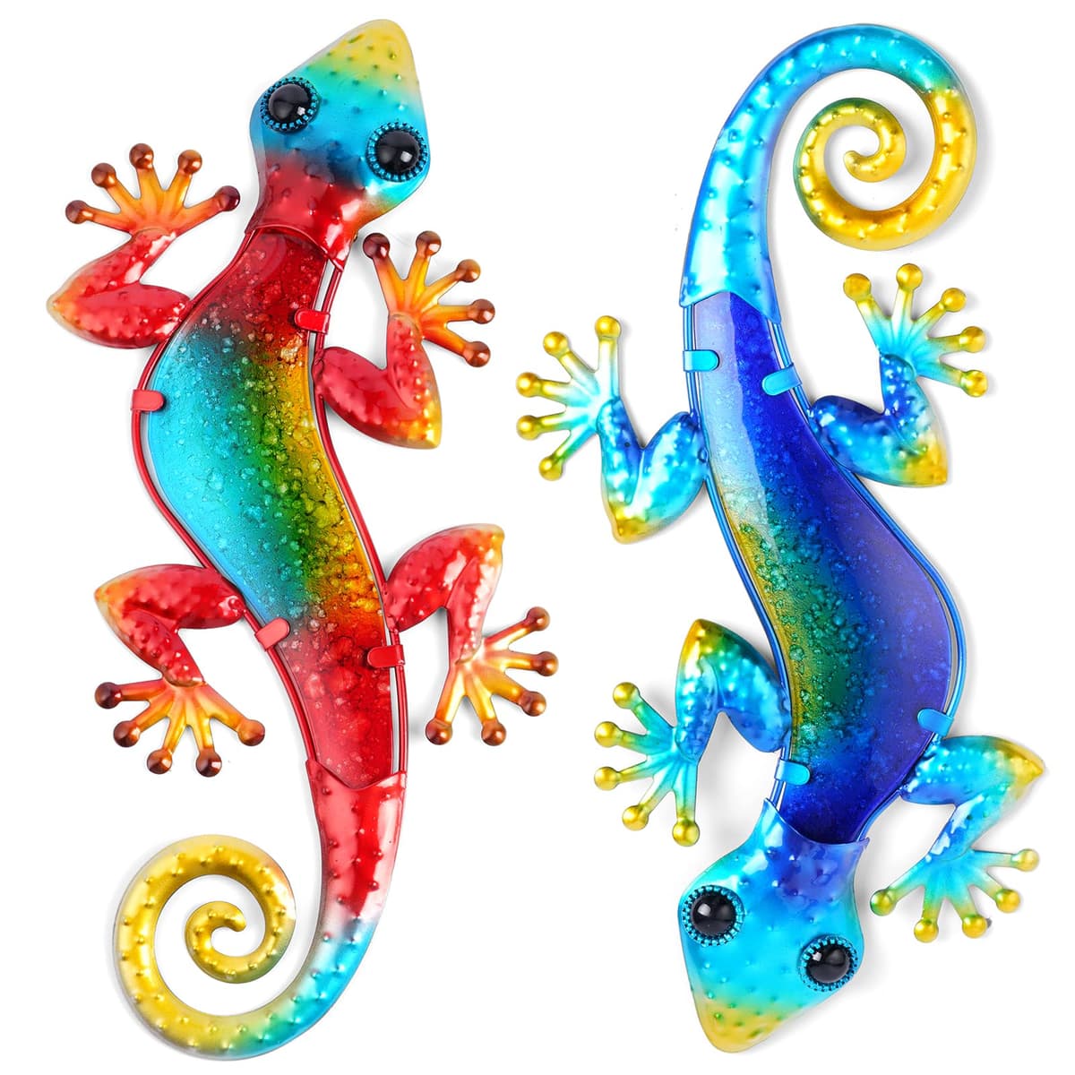 AOOSU Metal Decor Gecko Art Decor, Wrought Iron Colorful Gecko Wall Sculptures, Outdoor Garden Fence Ornaments Hanging for Backyard Porch Patio（30.5 * 18cm 2pcs） — view 11