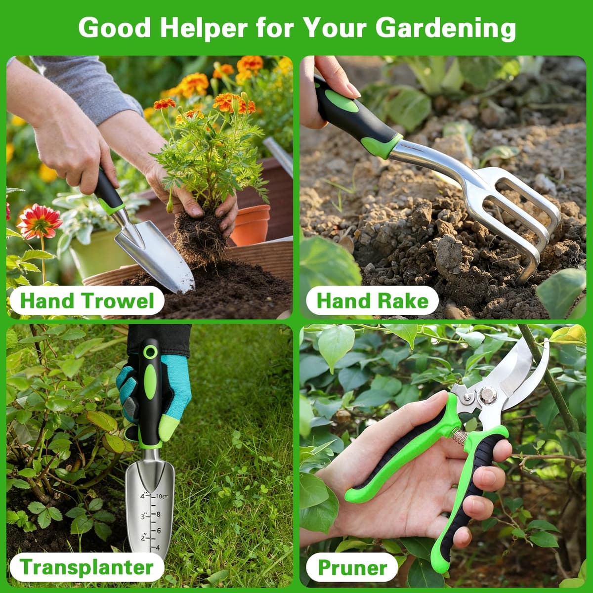 8 Piezas Kit Jardineria Aluminio y Acero Inoxidable,Juego de Herramientas de Jardineria Adultos con Guantes Alfombra para Trasplante y Bolsa Portátil Aficionados al Jardín — view 4