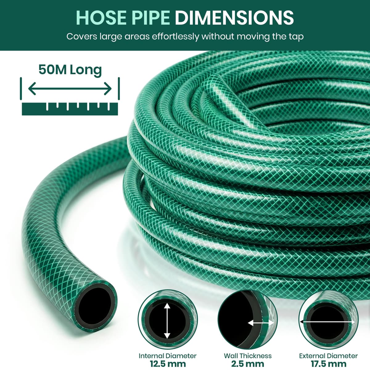 Reinforced Garden Hose Pipe - Weatherproof Kink Resistant Garden Hosepipe for Watering, Gardening and Cleaning Tasks - Strong Universal Water Hose Pipe - Durable Flexible Hosepipe (50m) — view 3