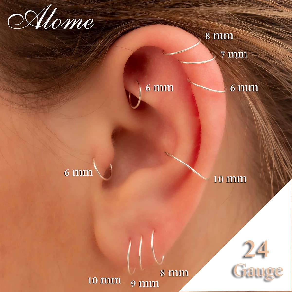 Small Cartilage Hoop Sterling Silver Huggie Hoop Earrings for Women Cartilage Nose Helix Tragus (Silver, 6mm 24 gauge / 1 pair) — view 3