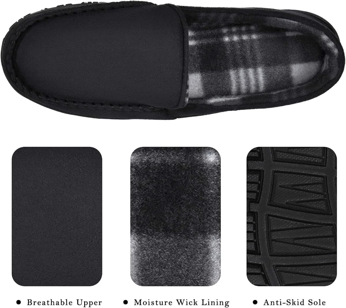 MIXIN Men's Cozy Moccasin Slippers Anti-Skid Slip On House Slippers with Comfy Memory Foam — view 2