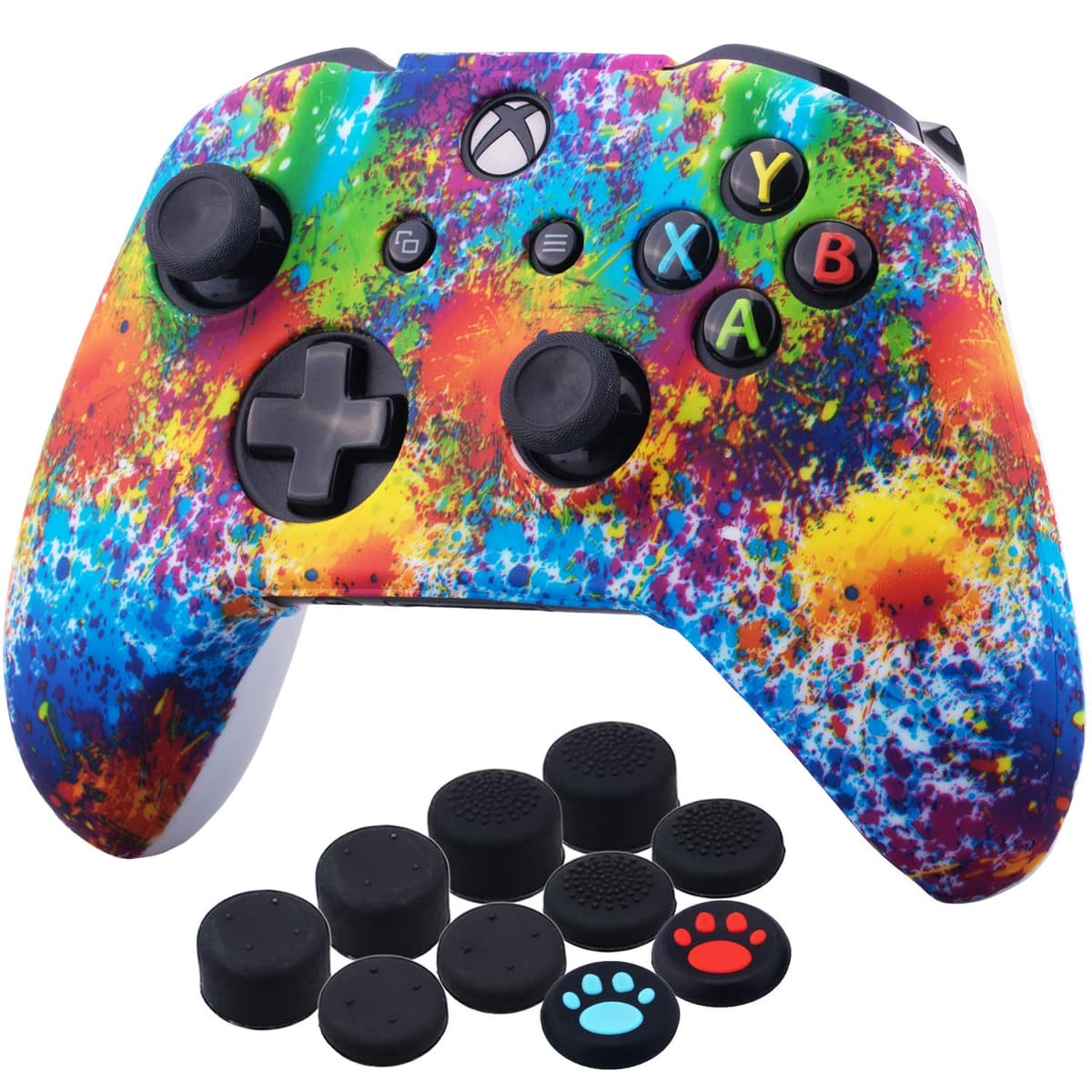 Yorha Impresión Caucho de Silicona Funda Skin Case Carcasas Piel para Xbox One S/X Mando Controller x 1 (Calavera comica) con Agarres para el Pulgar Thumb Grip Pro x 8 — view 23
