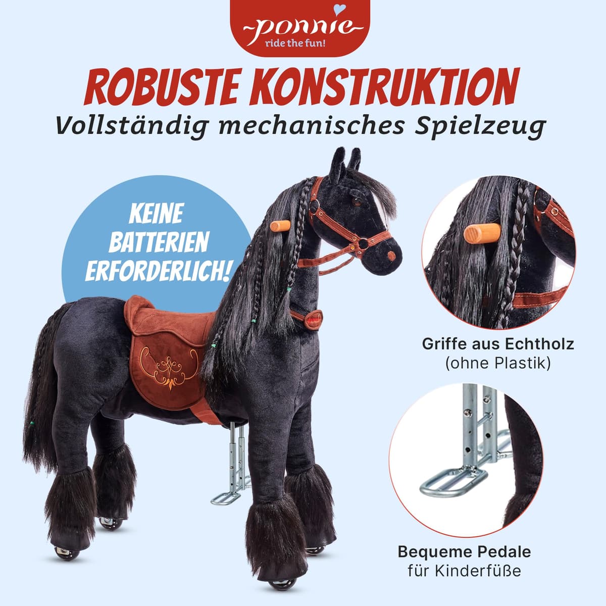 Ponnie Caballo de equitación para niños de 5 a 12 años, M, Caballo mecánico sobre Ruedas, Adecuado para niños a Partir de 5 años (requisito de Peso: mín. 13 kg hasta máx. 50 kg) — view 4