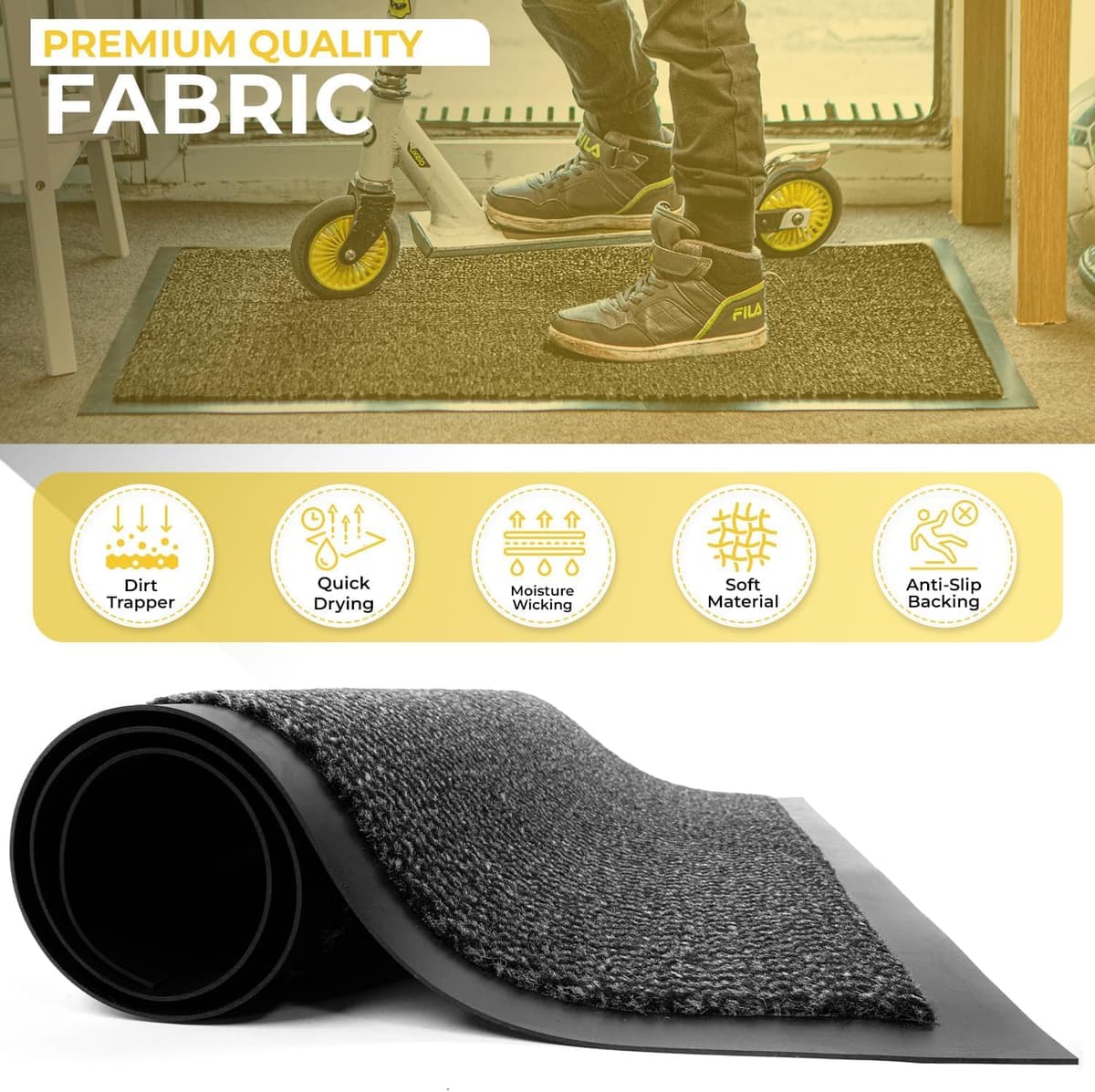 BLADO Washable Door Mats Indoor & Outdoor - Non-Slippery Heavy Duty - Stylish & Large Rubber - Perfect Dust Grabbing Doormats (Anthracite, 40cm x 60cm) — view 4