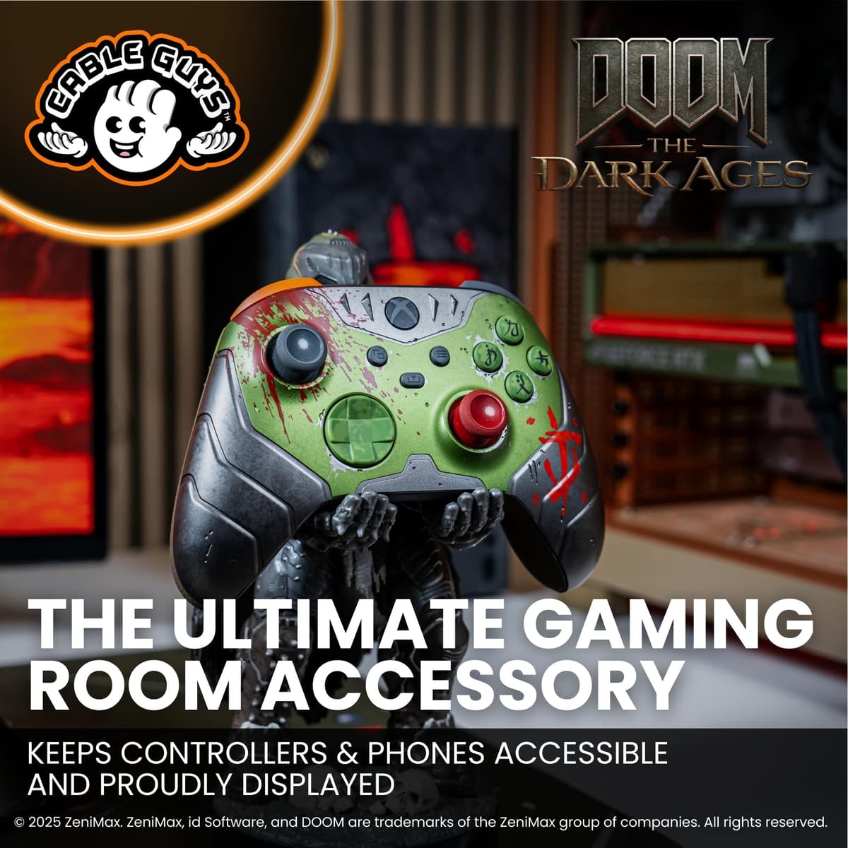 Cableguys Doomslayer Controller Holder & Phone Stand - Gaming Accessories for Room and Desk Setup, Holder Compatible with Xbox, PlayStation & Most Standard Game Controllers — view 2