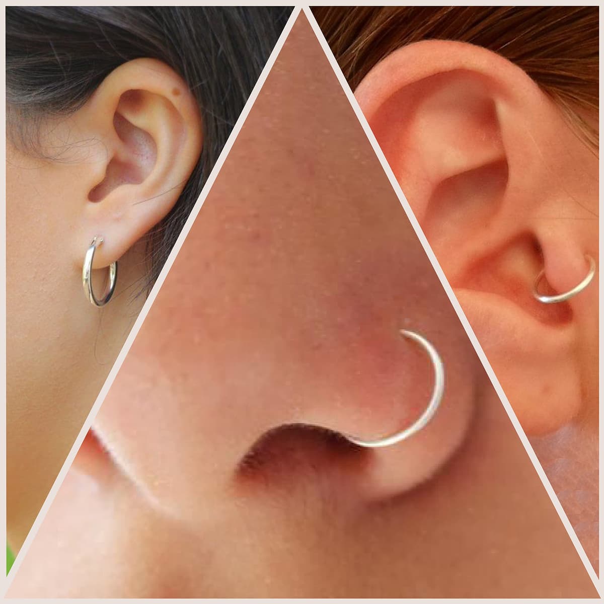 VYIZERR 3pk Silver Nose Rings Hoops Thin Snug Surgical Steel Nose Septum Tragus Earring lip Nostril Piercing Jewelry for Women, 20g guage + 3 Size in 1- Pack 6mm 8mm 10mm — view 4