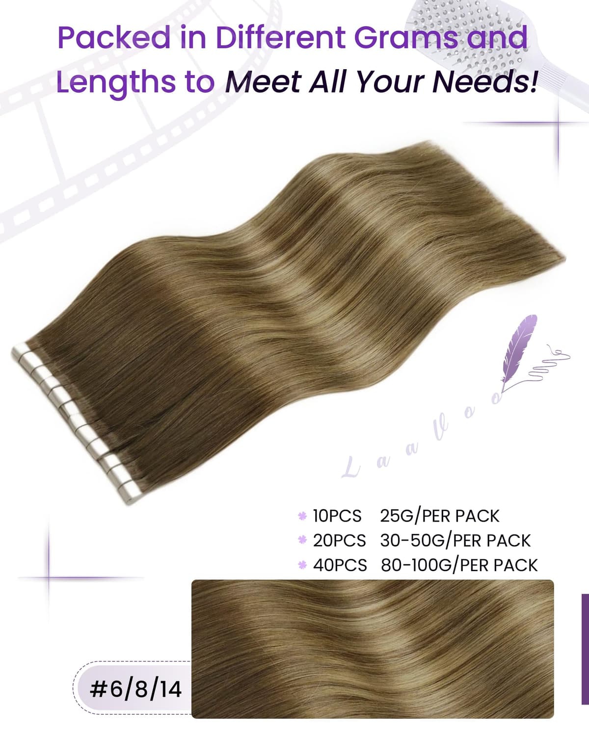 LaaVoo Tape in Hair Extensions Human Hair Blonde Tape Hair Extensions Real Human Hair Invisible Tapes Remy Straight Balayage Brown to Blonde Hair Double Sided Tabs 20pcs 50g 16 Inch #8/18/60 — view 139