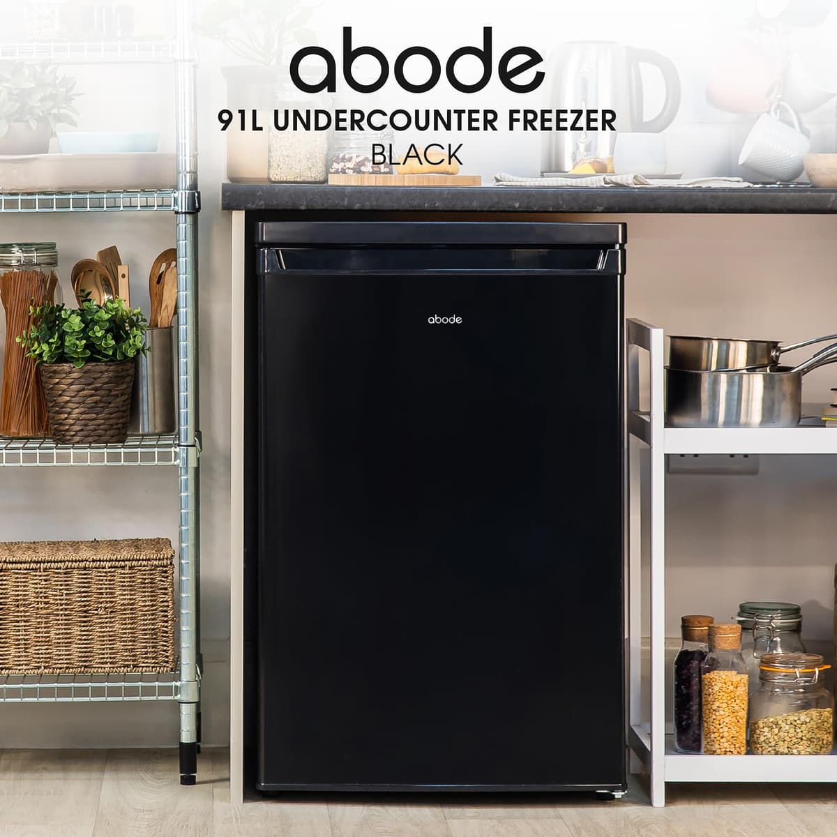 Abode Under Counter Freezer 55cm Wide Freestanding Black 91 Litre with 4 Drawers, Adjustable Feet & Reversible Door, 4 Star Freezer, Suitable for Garages & Outbuildings A85UCFZ552E1B (Black, 55 cm) — view 4