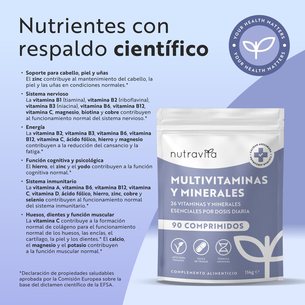 Nutravita Multivitaminas y Minerales - 90 Comprimidos Veganos - Complejo Multivitaminico Completo con 26 Esenciales Vitaminas A B C D3 E Calcio y Zinc - Vitaminico para el Cansancio - Hombre y Mujer — view 2