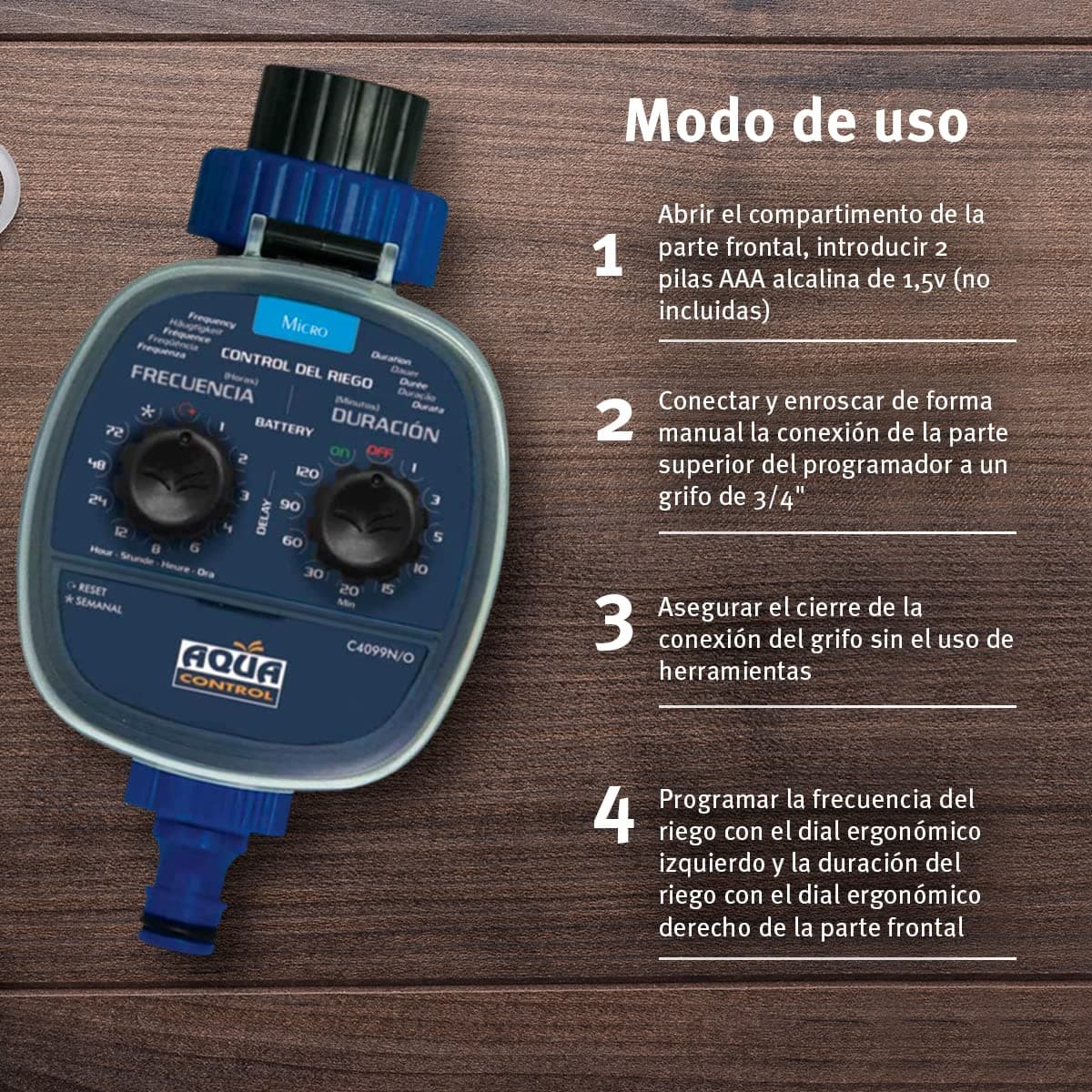 Aqua Control C4099O Programador de Riego para Jardín, Para todo tipo de Grifos, Apertura a 0 Bar, Color Azul — view 5