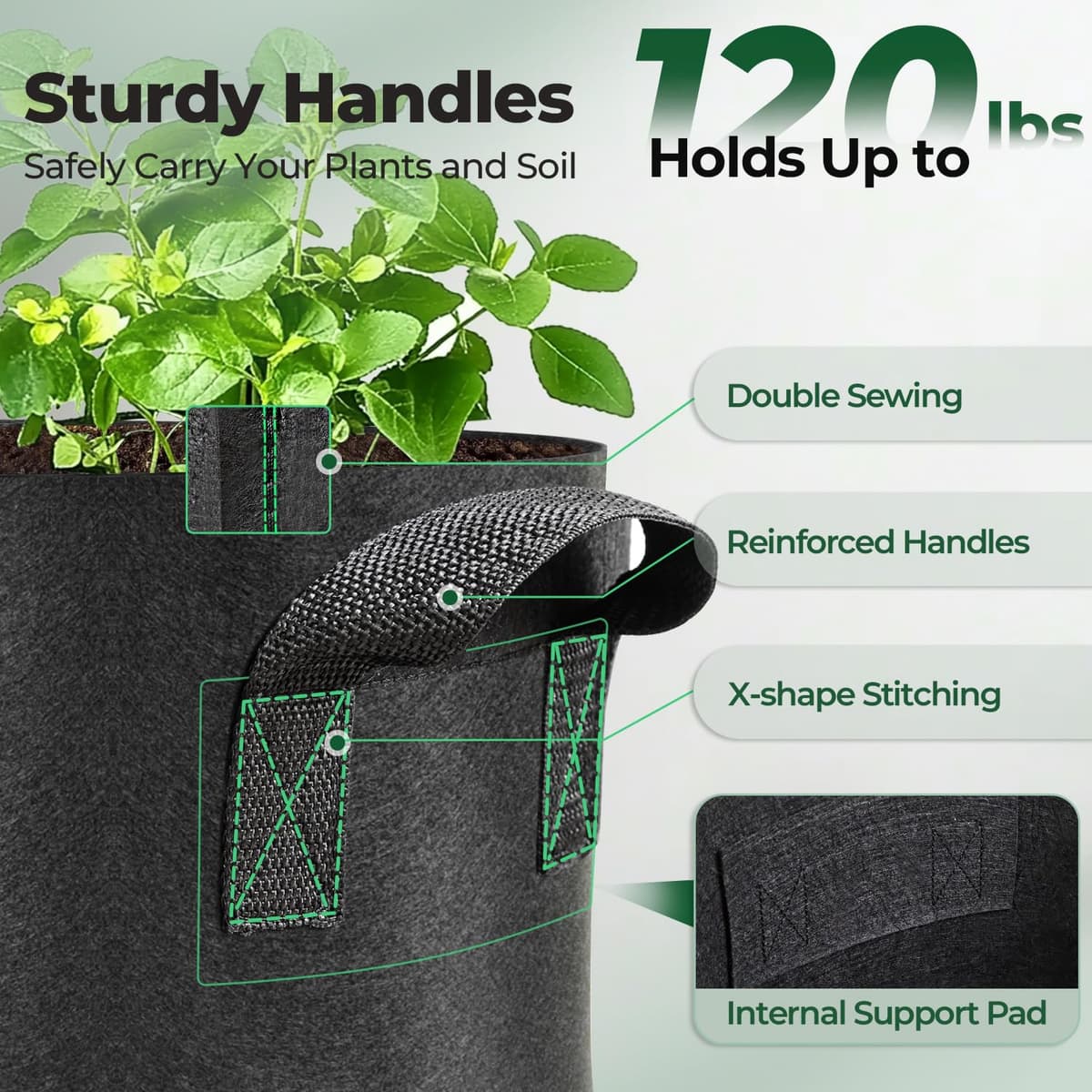 T4U Grow Bags with Handles, 10 Gallon 10 Pack Fabric Grow Bags for Vegetables, Breathable Fabric Pots for UK Gardeners Growing Tomatoes, Potatoes & Courgettes in Patios, Small Gardens or Allotments — view 4