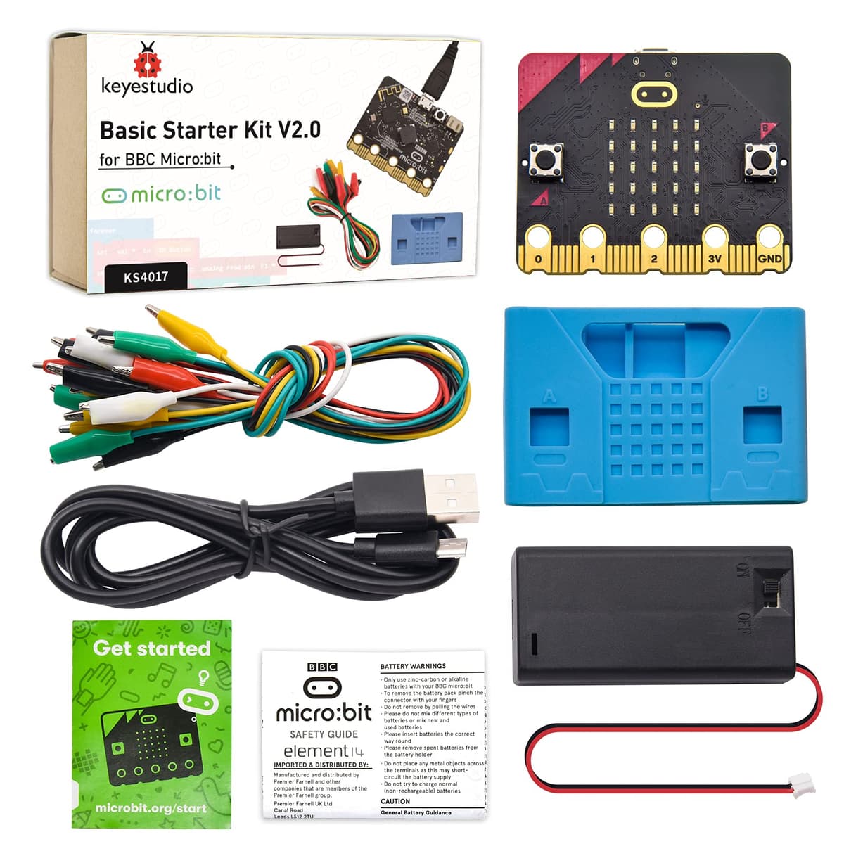 KEYESTUDIO Kit de Inicio básico para BBC Micro bit V2.2, programación gráfica, brújula Bluetooth integrada, detección de Movimiento, codificación de Pantalla LED para Adolescentes