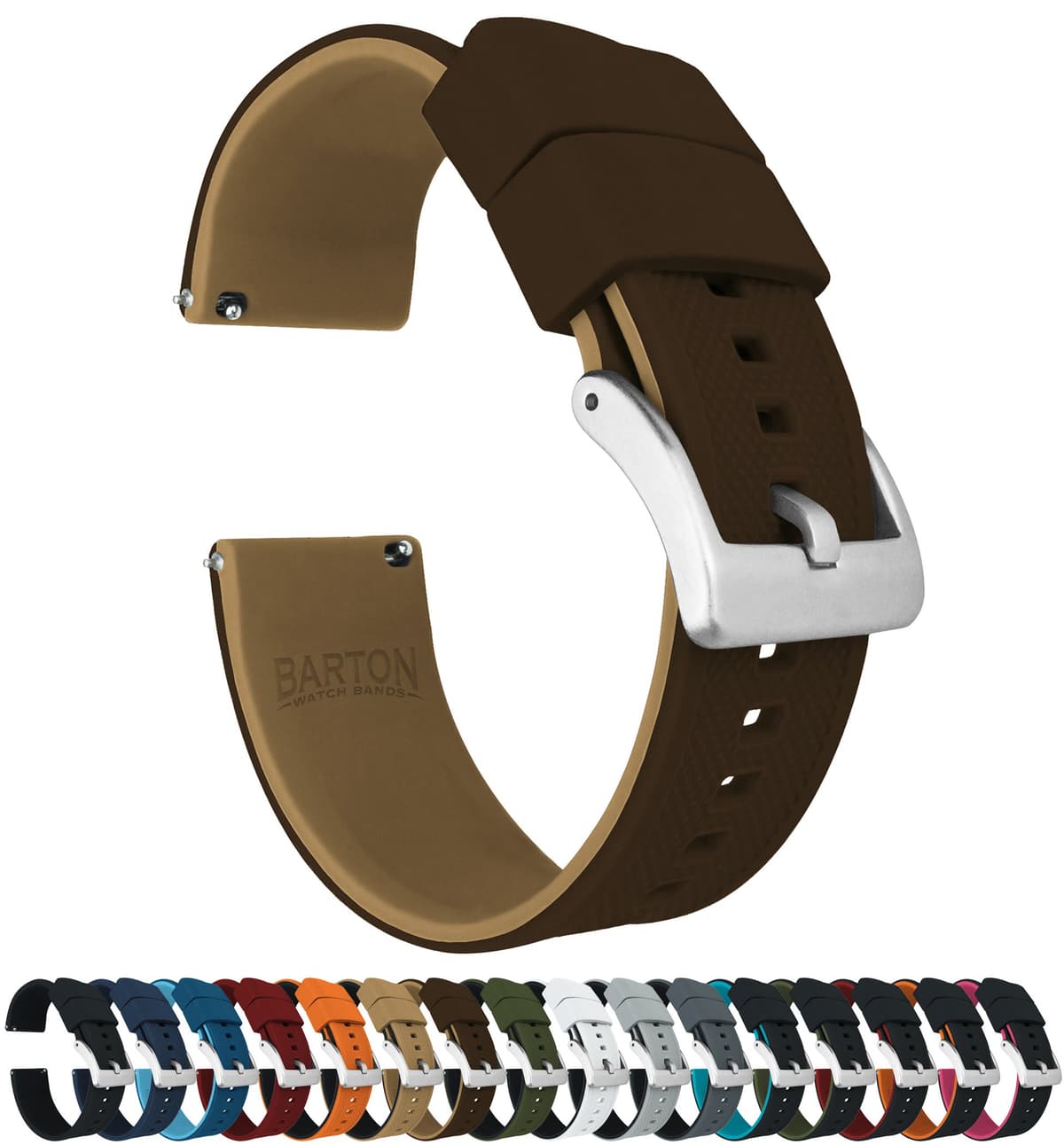 Barton Elite Silicone Watch Bands - Quick Release - Choose Color - 18mm, 19mm, 20mm, 21mm, 22mm, 23mm & 24mm Watch Straps (Stainless & Black Buckle Available)