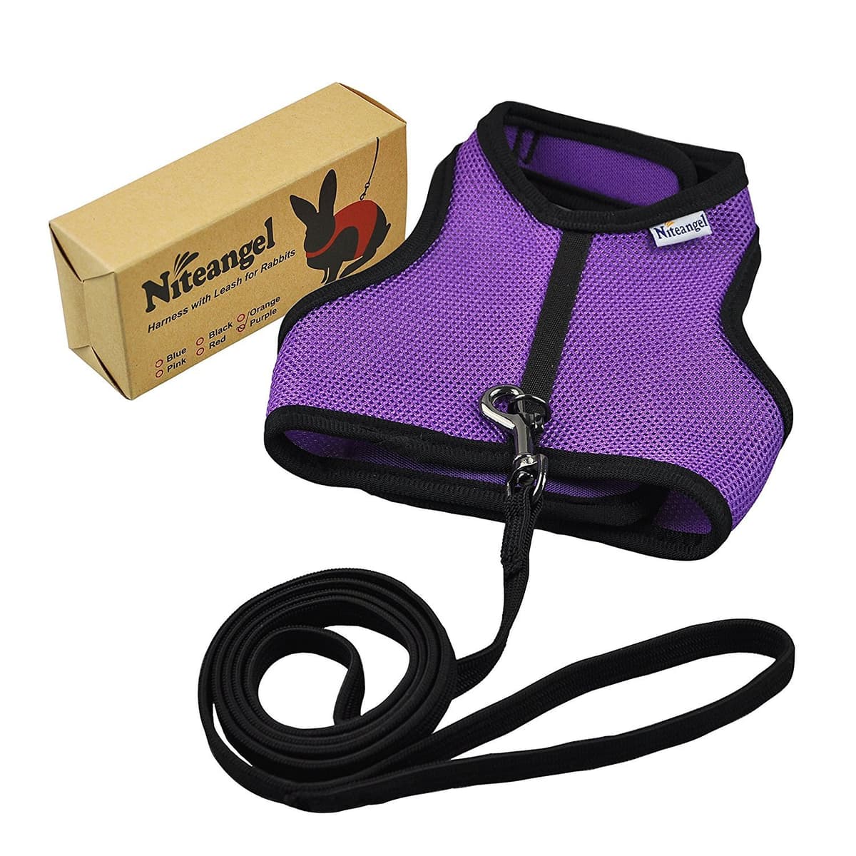 Niteangel Adjustable Soft Harness with Elastic Leash for Rabbits (XL, Purple) — view 7