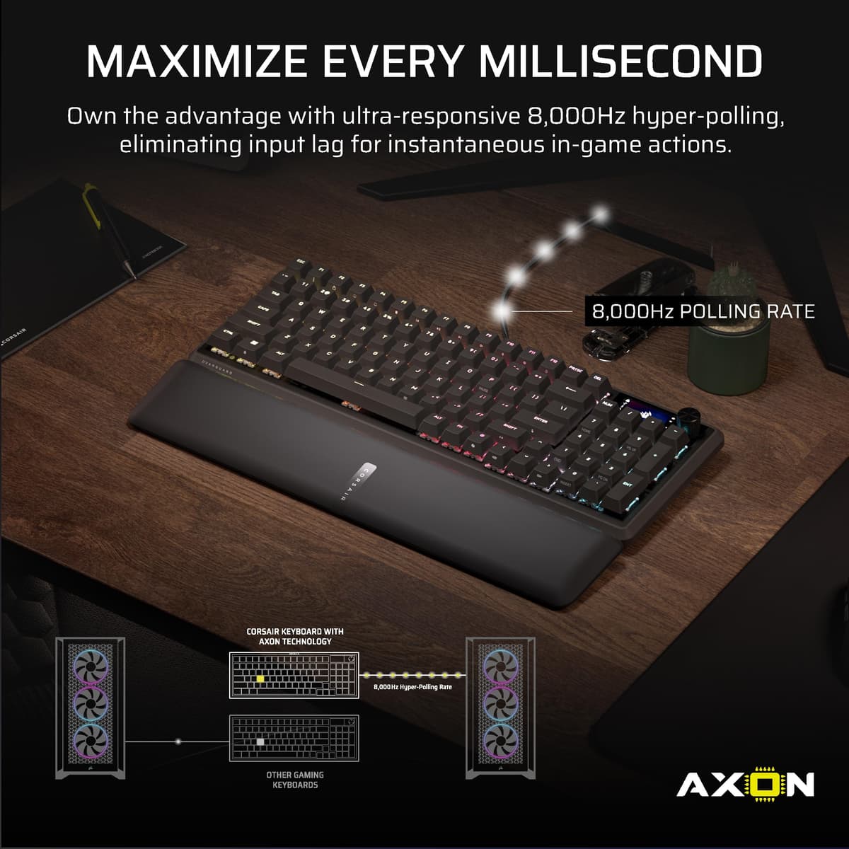 Corsair VANGUARD 96 Wired Mechanical Gaming Keyboard – 96% Layout, MLX Plasma Linear Switches, 8000Hz Polling, LCD Display, Virtual Stream Deck, G-Keys, SOCD Flashtap, QWERTY UK – Black — view 3