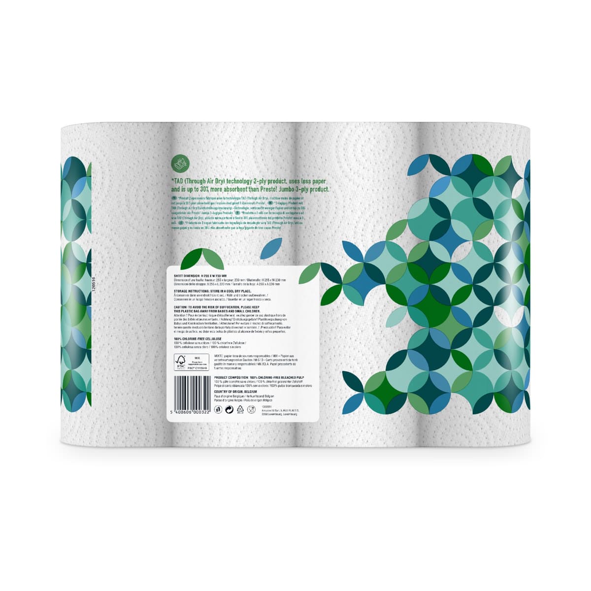 Amazon Brand - Presto! TAD Kitchen Roll, Extra Absorbent, 1632 sheets, 32 Count (8 Packs of 4), 51 Sheets per Roll, Wring and Reuse, FSC Certified, White — view 3