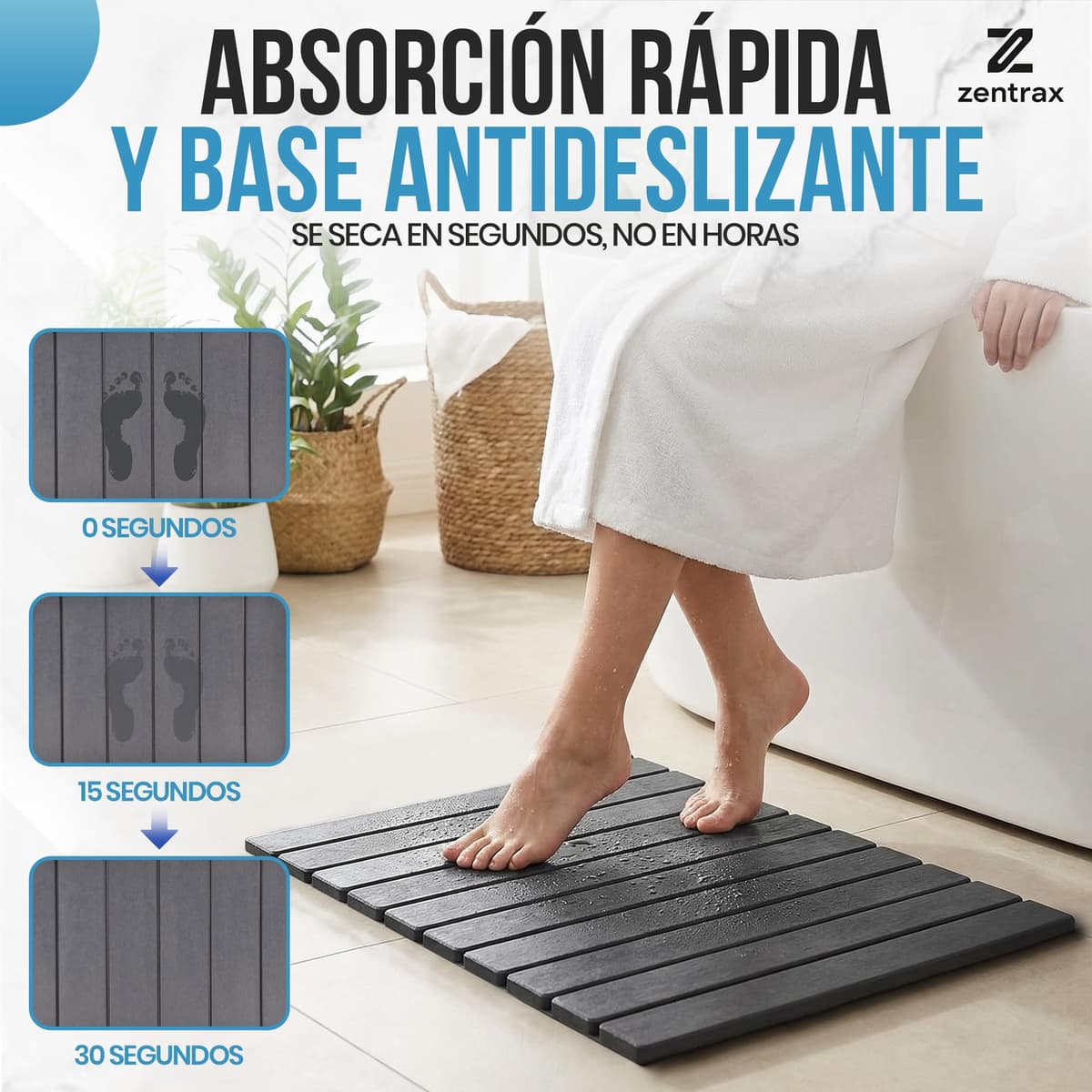 Alfombra Diatomita Baño Plegable Antideslizante | Alfombrilla Baño Diatomita Absorción Rápida | Piedra de atomita | Bath Mat | Alfombra Ducha Antideslizante (Plegable Gris) — view 3