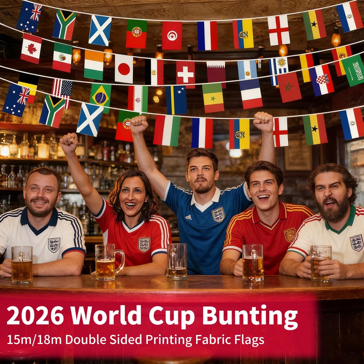 World Cup Bunting 2026, 48 Participating Countries Banner String Flags,World Cup Football 2026 Double Sided Fabric Flags for Bar, Pub,Street, Garden, Sports Event Decoration (20m/65.6ft) — view 5