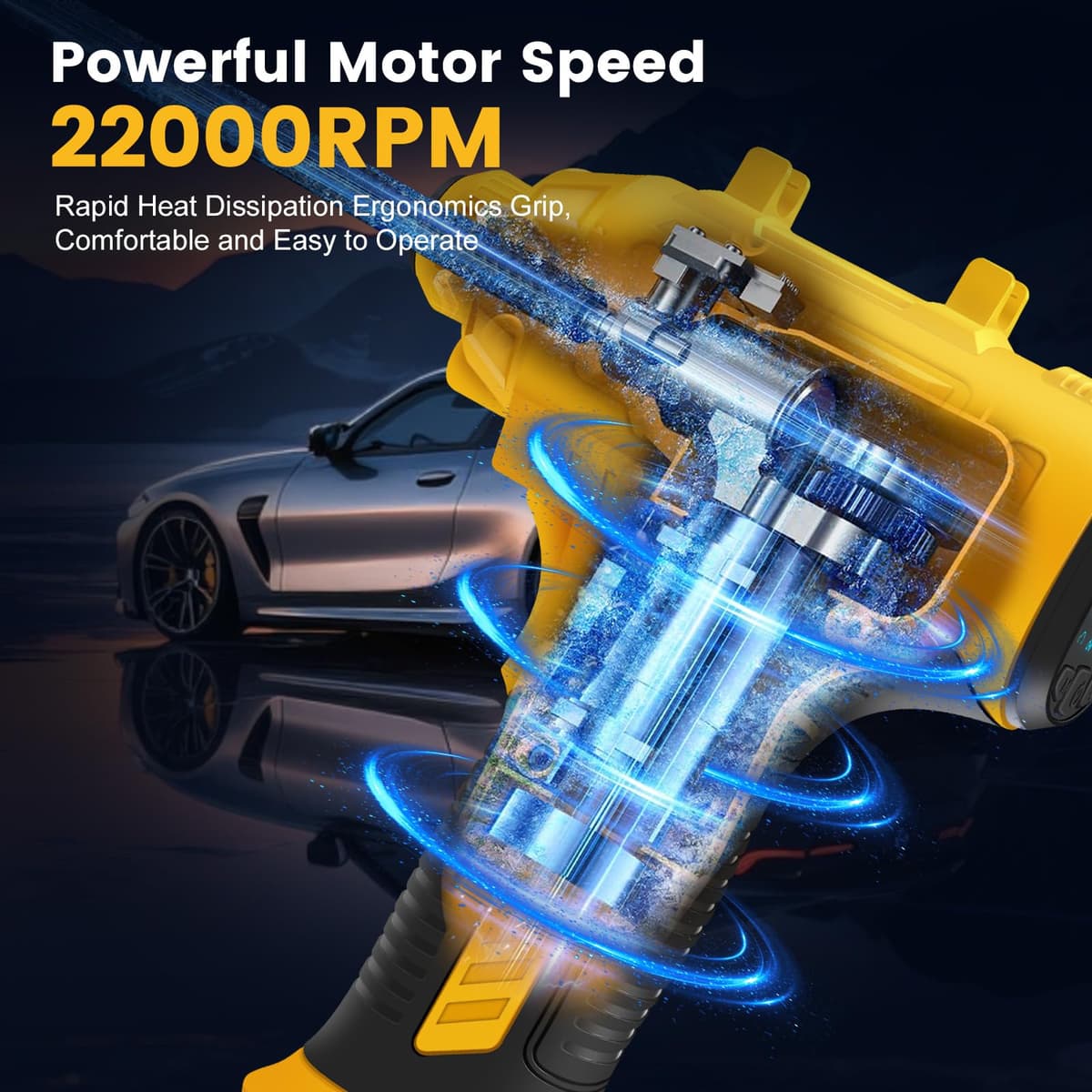 Cordless Tyre Inflator Air Compressor, 25L/min Hand Held Digital Tyre Pump with Pressure Gauge, Rechargeable Battery, Portable Car Accessories with LED Light Electric Pump for Car/Bike/Motorcycle/Ball — view 3