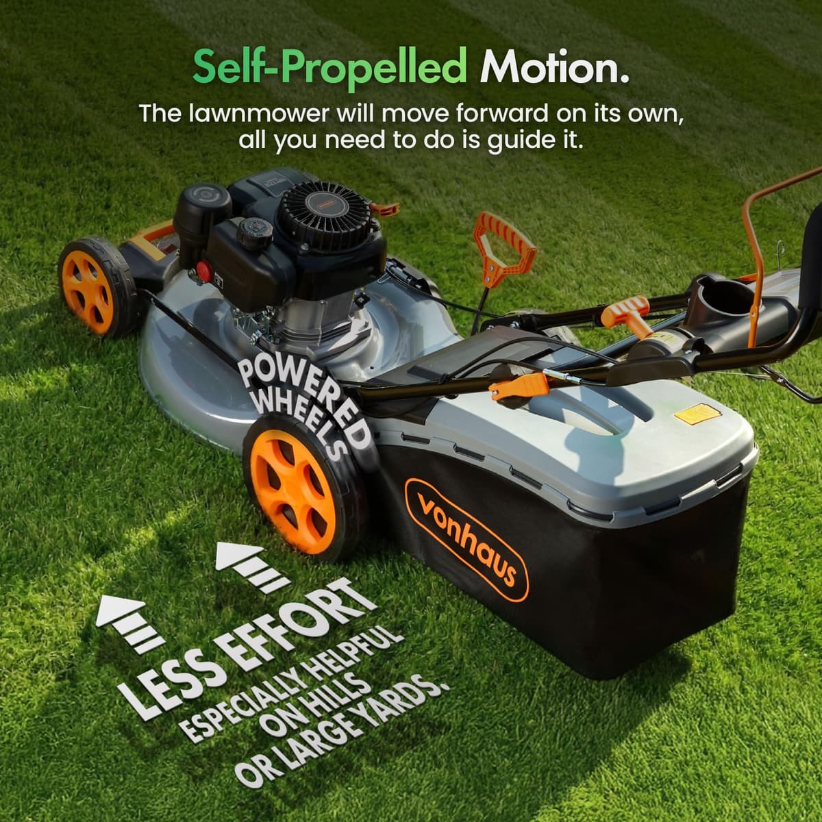VonHaus Petrol Lawnmower 132cc – Self Propelled Lawn Mower for All Types of Grass/Gardens – 40L Collection Bag, 40cm Working Width, 7 Height Settings — view 4