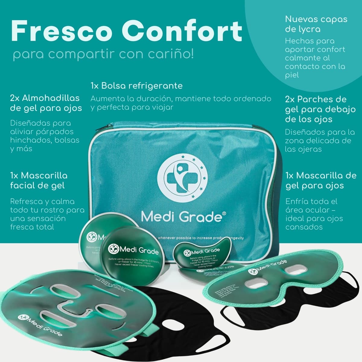 Antifaz de Gel Frío y Mascara para Ojos – Tecnología de Gel Facial de Medi Grade – Set para Cuidado Facial de Mujer y Hombre, Mascara de Frio para Cara Ojos y Anti Ojeras — view 3