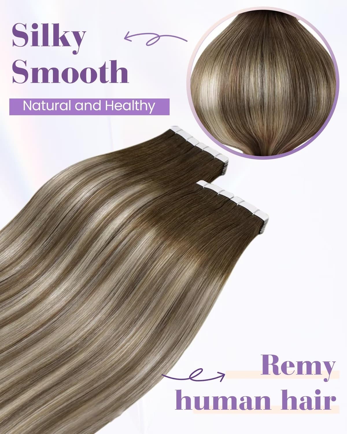 LaaVoo Tape in Hair Extensions Human Hair Blonde Tape Hair Extensions Real Human Hair Invisible Tapes Remy Straight Balayage Brown to Blonde Hair Double Sided Tabs 20pcs 50g 16 Inch #8/18/60 — view 99