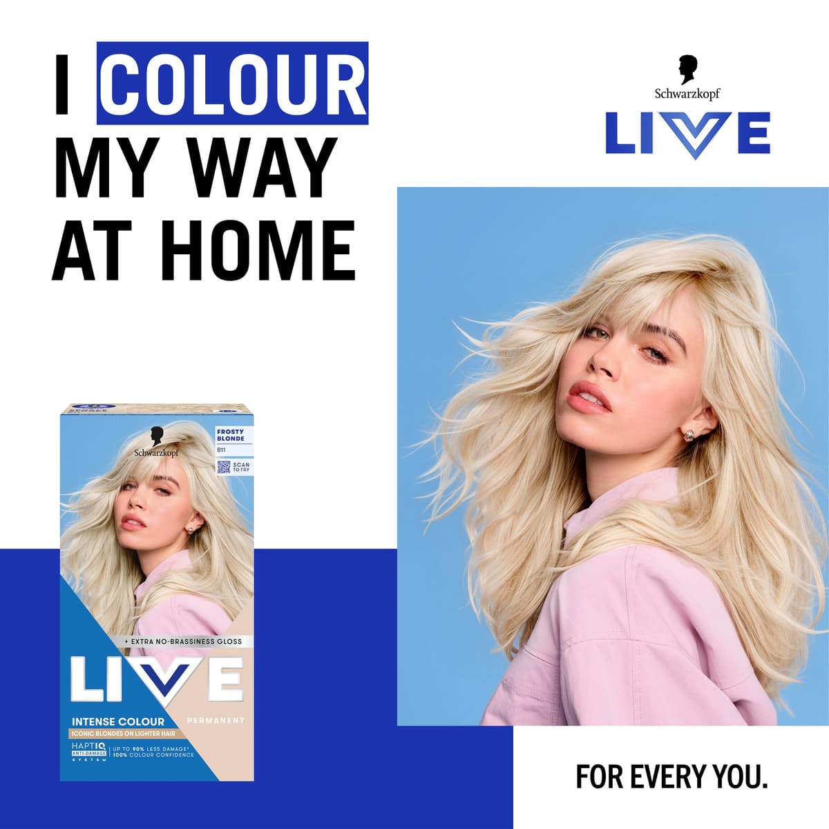 Schwarzkopf LIVE Intense Colour B11 Frosty Blonde, Long-lasting Permanent Blonde Hair Dye, For Lighter Hair, With Extra No-Brassiness Gloss — view 5