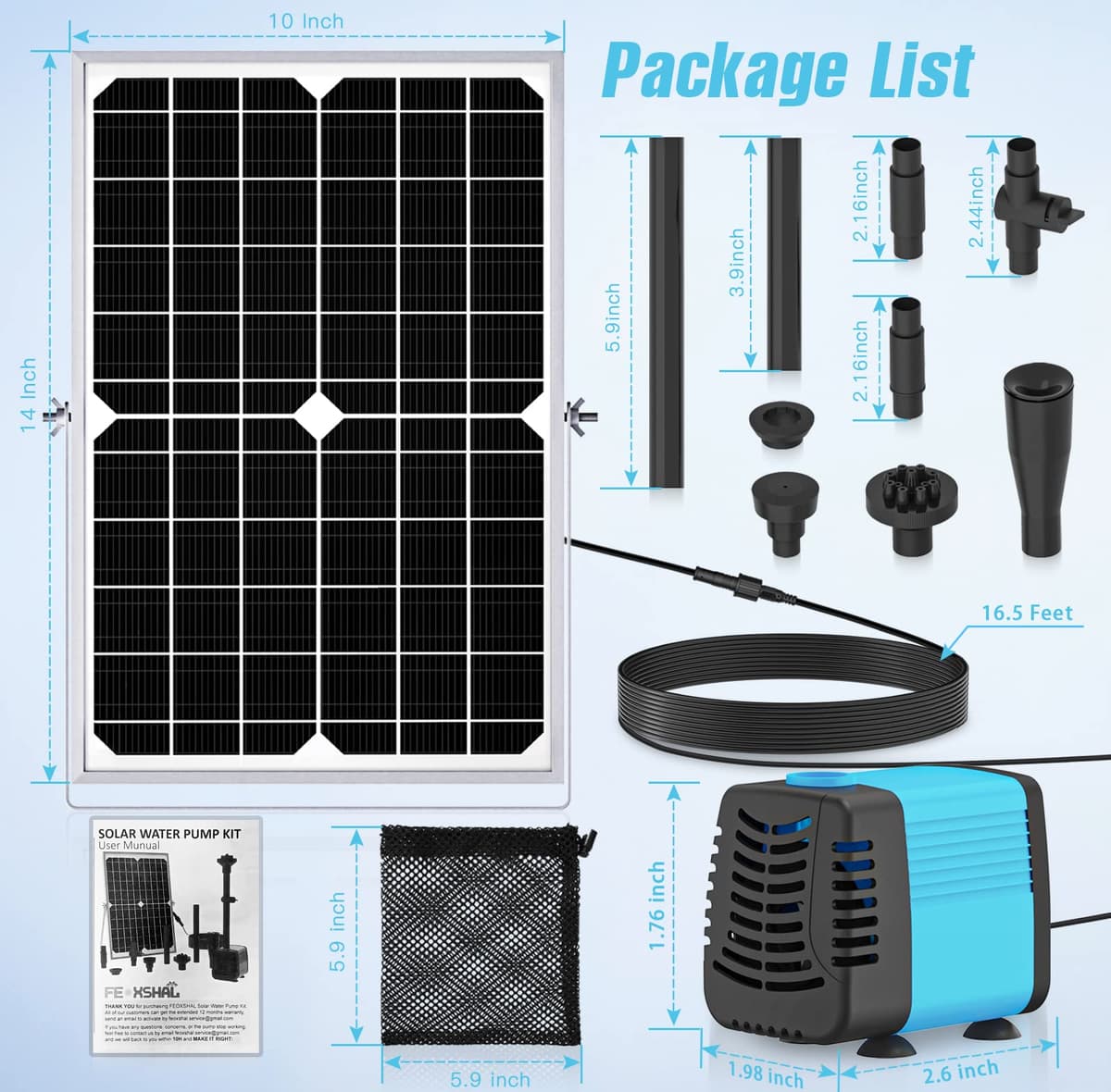 Solar Pond Pump, 15W Solar Fountain Pump with 720L/h Flow, 16.5Ft Extendable Power Cord, 4 Spray Styles & Debris Barrier Bag – Perfect for Ponds & Water Features — view 4