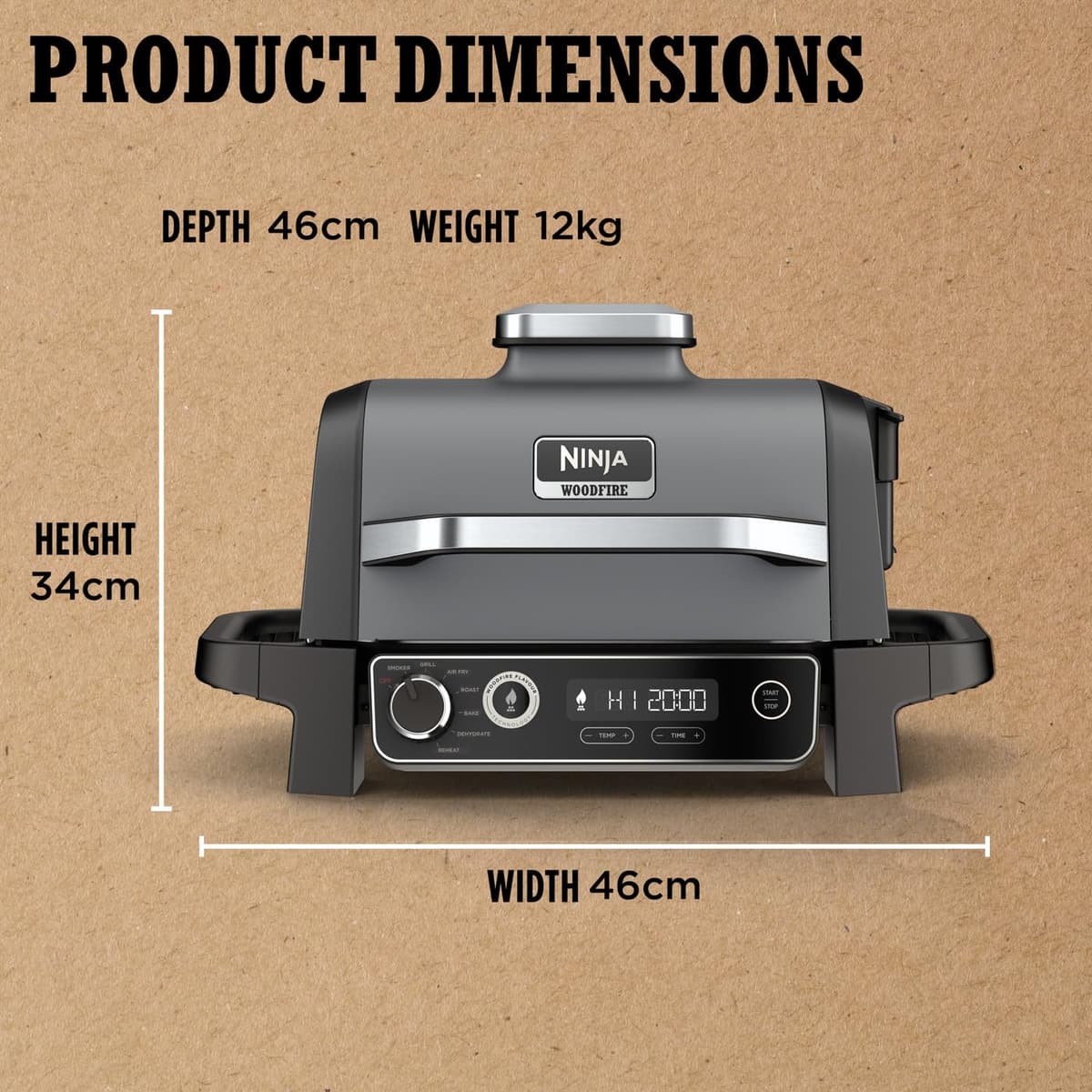 Ninja Woodfire Electric BBQ Grill & Smoker, 7-in-1 Outdoor Grill & Air Fryer, Roast, Bake, Dehydrate, Uses Woodfire Pellets, Weather Resistant, Non-Stick, Portable, Electric, Grey/Black, OG701UK — view 13