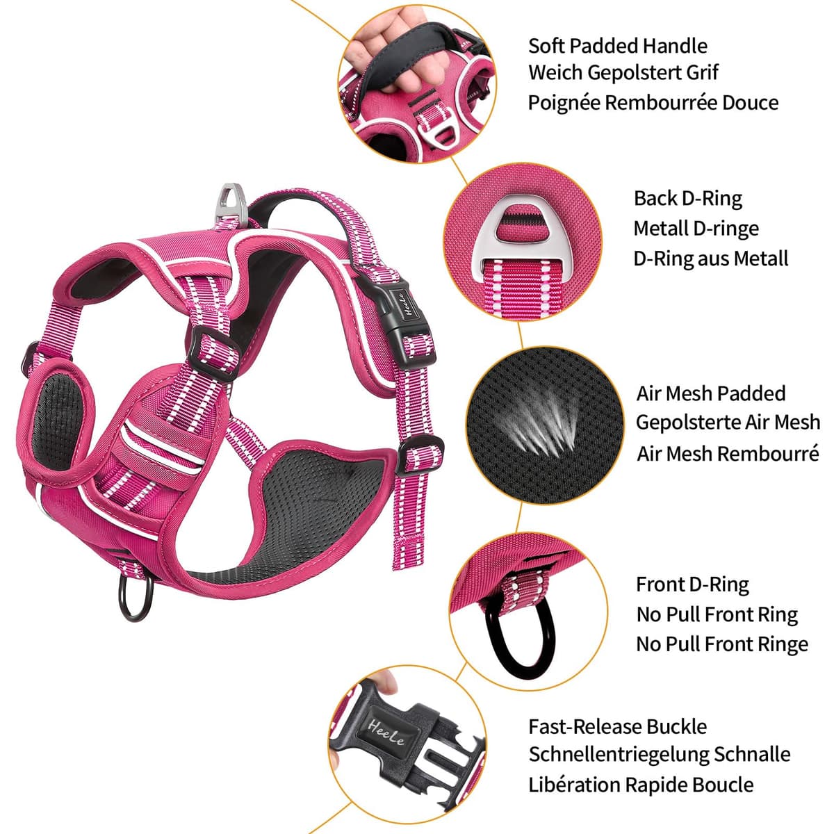 HEELE Dog Harness Medium No Pull Dog Vest Harness with Soft Handle Reflective Pet Harness for Outdoor Training Walking, Black, M — view 39