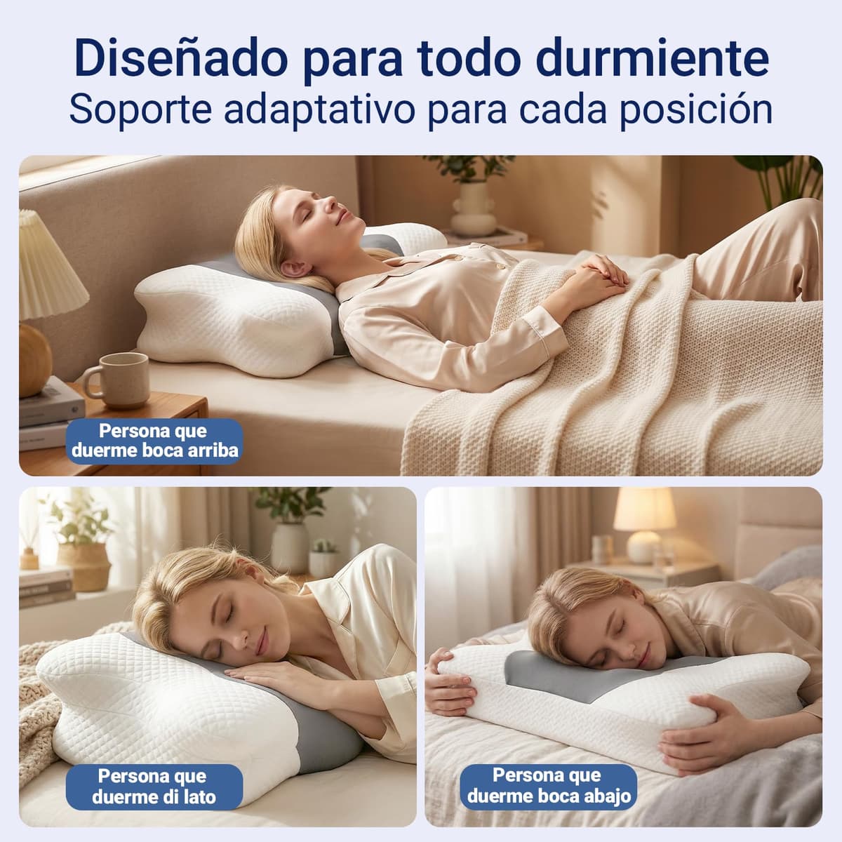 COSYLAND Almohada Cervicales y Cuello - Espuma Viscoelástica, Diseño Mariposa con Soporte Ergonómico y Transpirable, para Dormir de Lado, Boca Arriba y Boca Abajo, 60 x 40 x 10/13 cm — view 4