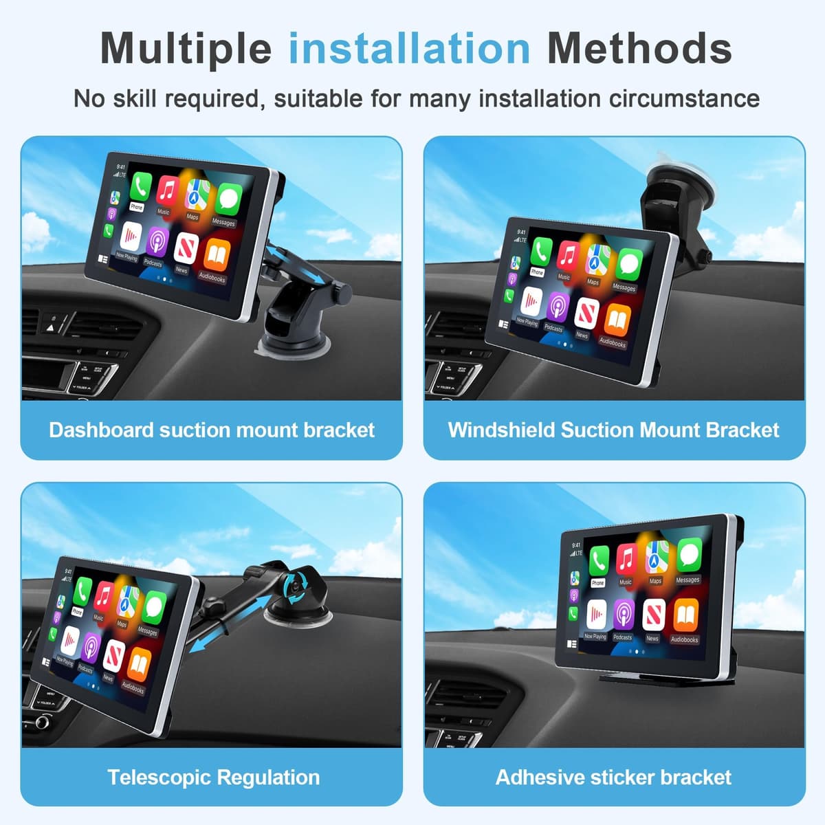 9 Inch Car Stereo with Apple Car Play & Android Auto,Portable Touch Screen Car Player Wireless Car Play Screen with Voice Control, with 4K Front+Rear 1080P Dual Camera Dash Cam (9 Inch+2 Camera) — view 5