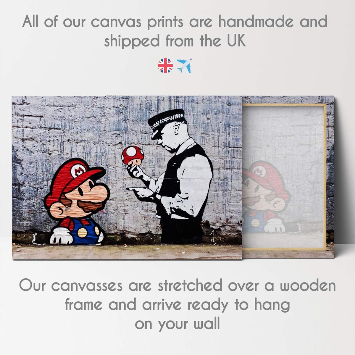 Whats On Your Wall.com Canvas Print | Banksy Mario | Grey and Red | Abstract Wall Art | Living Room, Bedroom, Kitchen, Bathroom — view 5