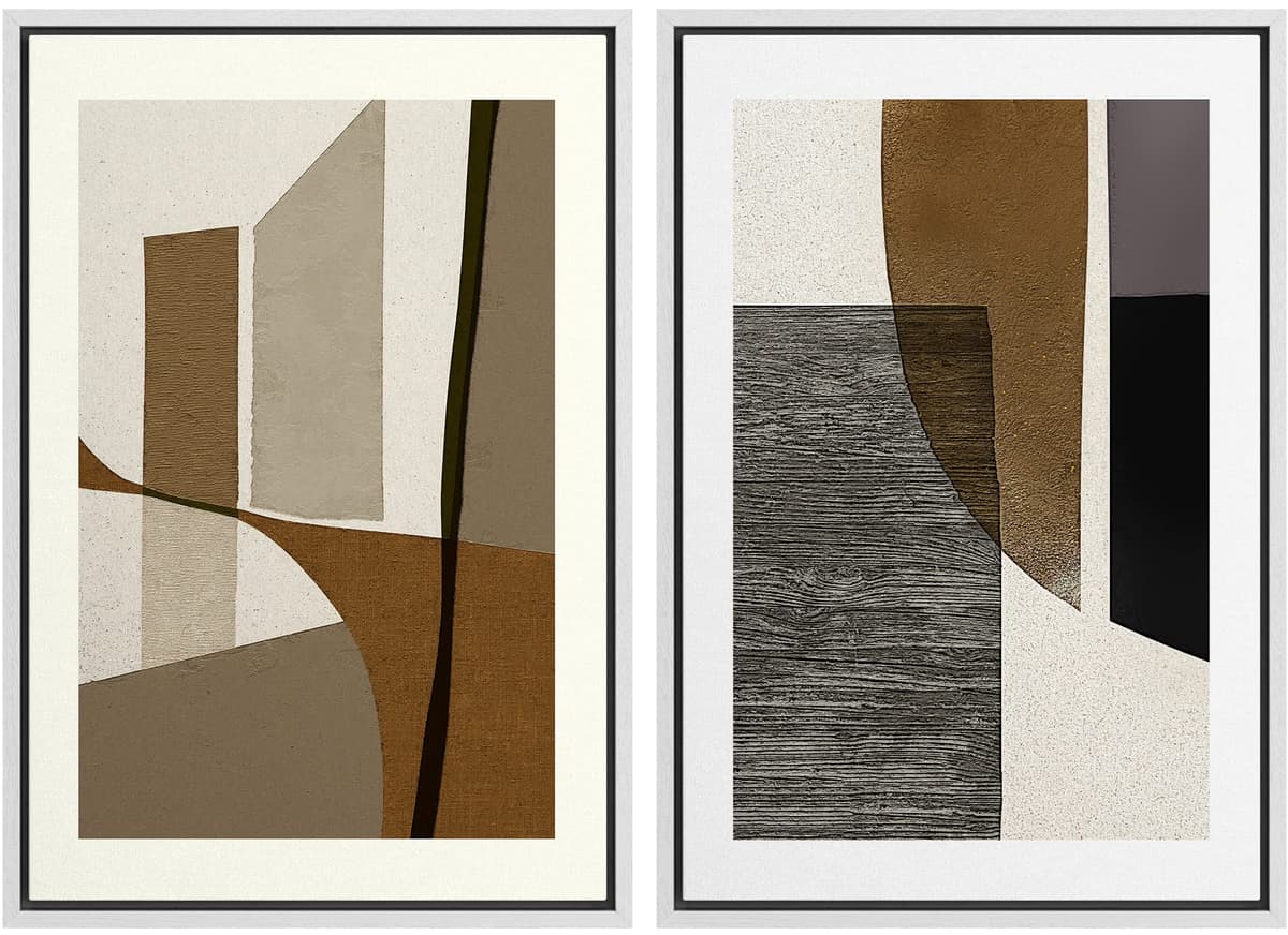 MUDECOR Framed Canvas Print Wall Art Set Watercolor Pastel Duotone Tan Landscape Abstract Shapes Illustrations Modern Art Decorative Contemporary for Living Room, Bedroom, Office - 24"x36"x2 Natural — view 30