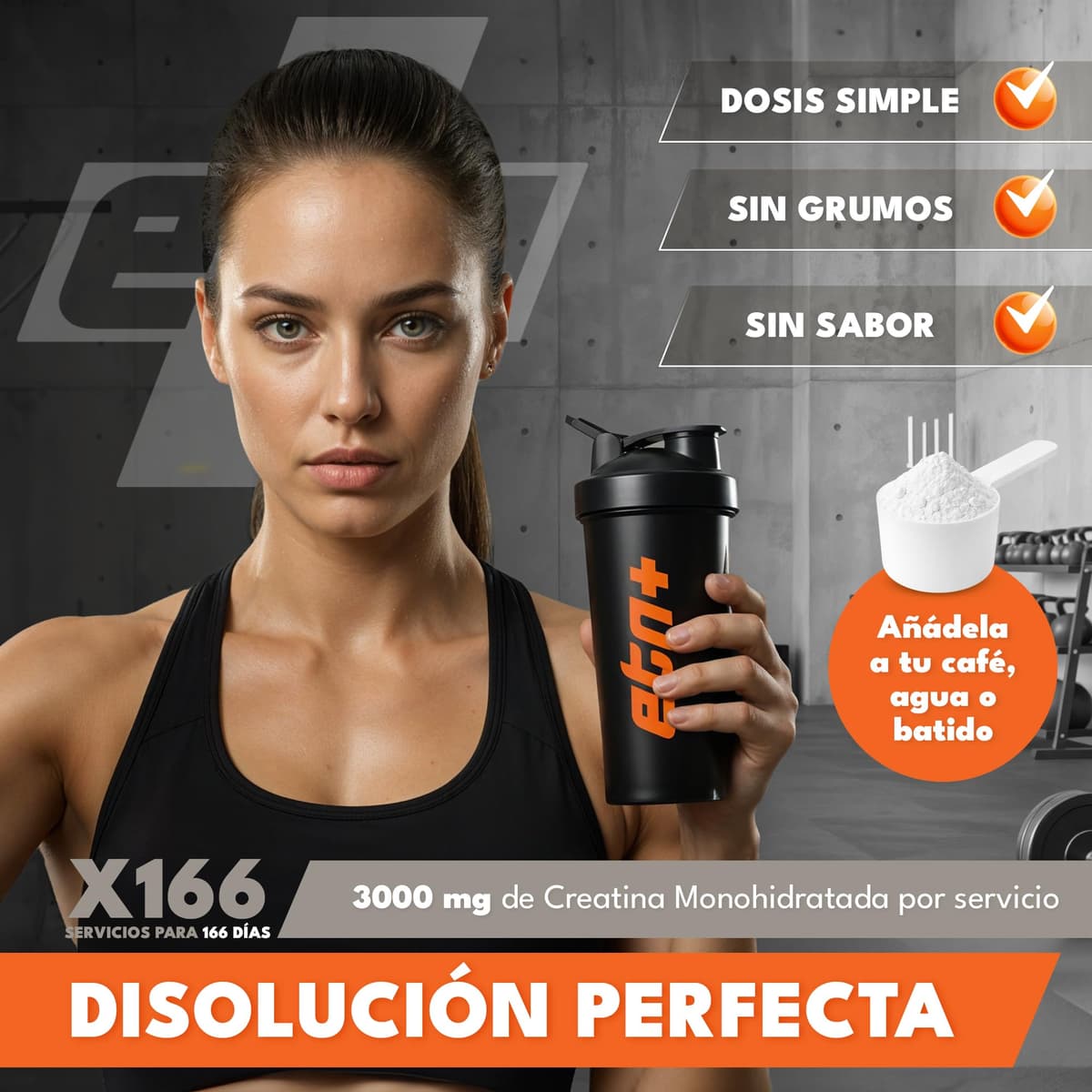 ETN+ Creatina Monohidrato 100% Micronizada 500 g | Creatina Pura 200 Mesh | 3 g por Dosis 166 Servicios| Vegana Sin Gluten Sin Azucar | Incluye Dosificador | Sin Sabor — view 5