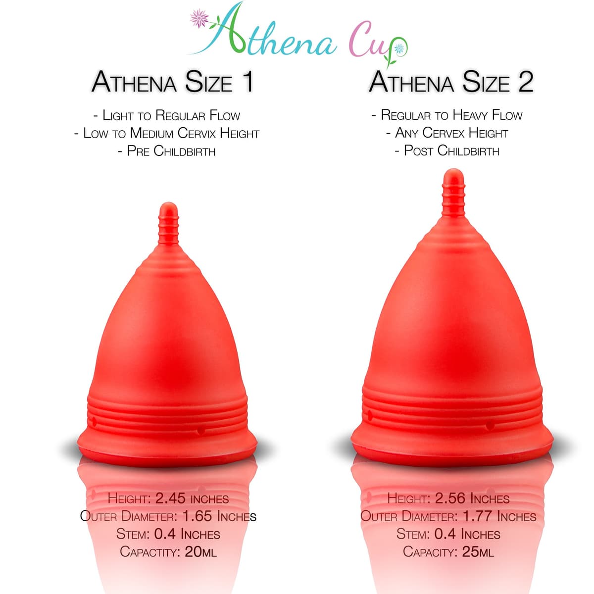 Athena Copa Menstrual – La copa menstrual más recomendada - Incluye una bolsa de regalo - Talla 1, Rojo liso - ¡Ausencia de pérdidas garantizada! — view 3