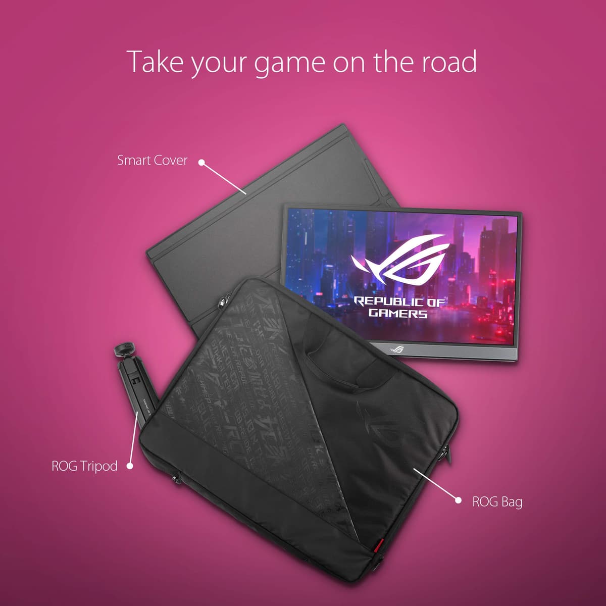 ASUS ROG Strix 17.3" 1080P Portable Gaming Monitor (XG17AHP)-FHD, IPS, 240Hz, Adaptive-Sync, Built-in Battery, ROG Bag, Tripod Stand, USB Type-C, Micro HDMI for Laptop, PC, Console, 3-Year Warranty — view 4