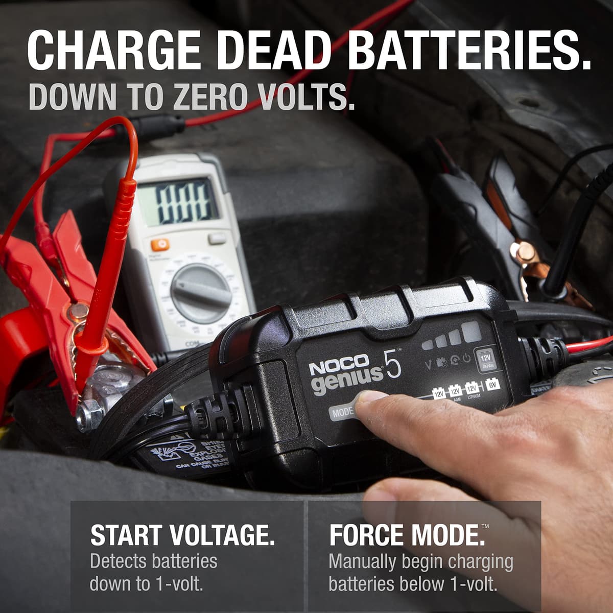 NOCO GENIUS5: 5A 6V/12V Smart Battery Charger – Automatic Maintainer, Trickle Charger & Desulfator with Overcharge Protection & Temperature Compensation – for Lead-Acid & Lithium Batteries — view 3