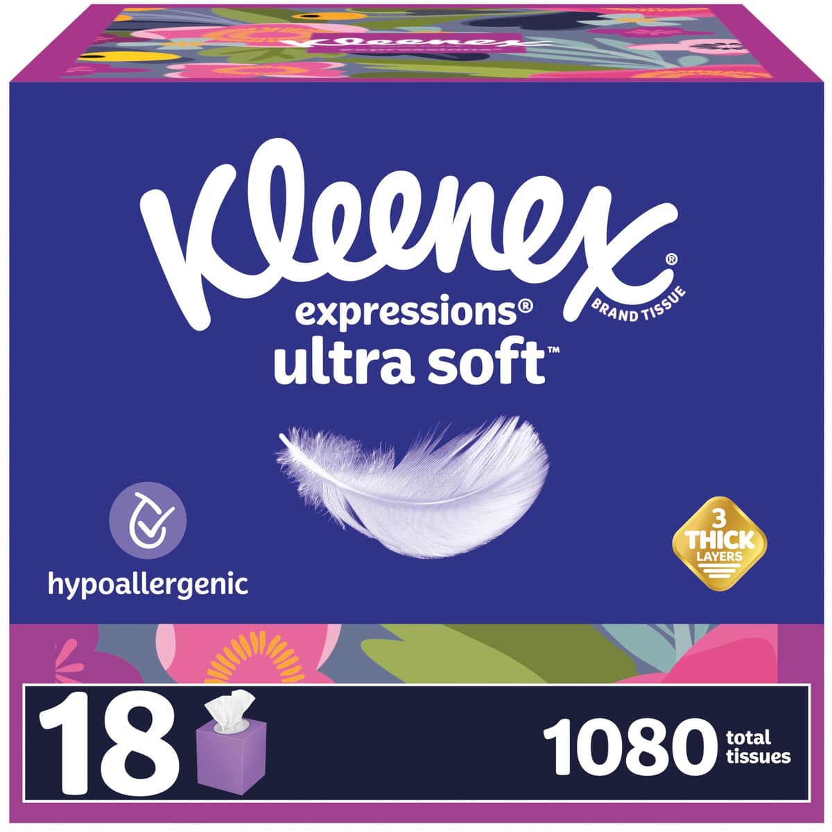 Kleenex Expressions Ultra Soft Facial Tissues, 18 Cube Boxes, 60 Tissues per Box, 3-Ply (1,080 Total Tissues), Packaging May Vary