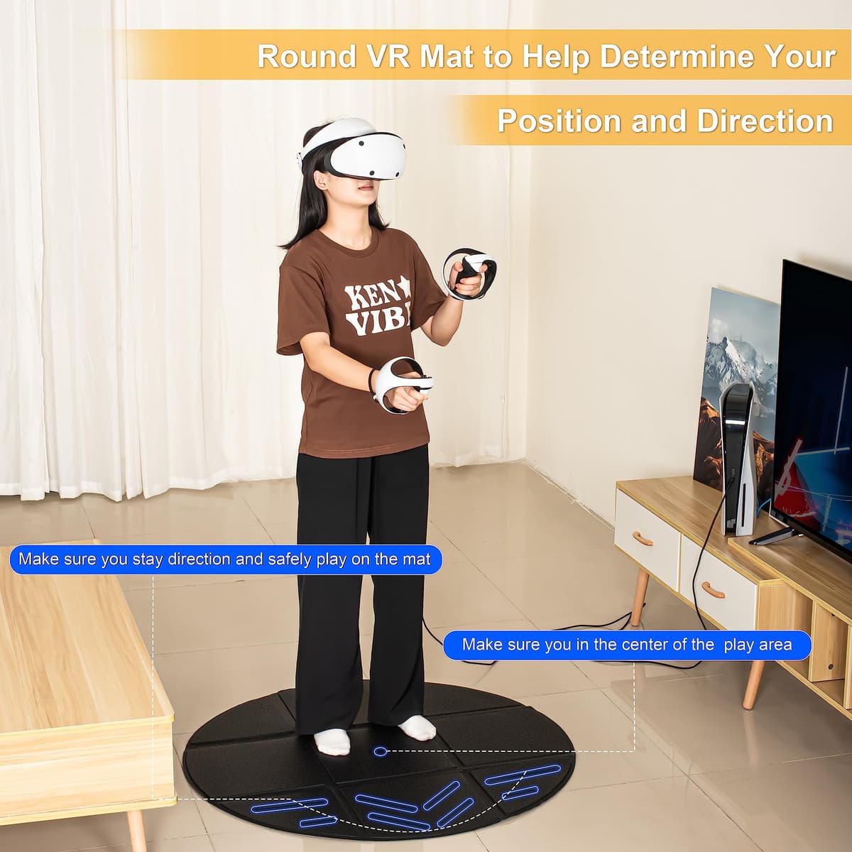 DEVASO Foldable VR Mat for Meta Quest 3S, Round Anti Fatigue Mat, Non-Slip and Comfortable Floor Mat, Premium Game Accessories for PSVR2, Quest 3/Quest 2/Quest Pro — view 2