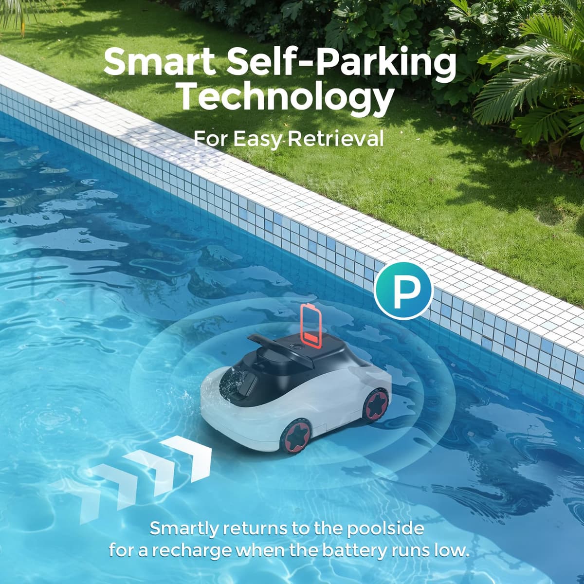 OUCAXIA C5 Cordless Robotic Pool Cleaner with 180-Min Runtime, 2.7L Large Filter Basket & Self Parking, Pool Vacuum for Above-Ground Flat Pools up to 2200 Sq.Ft (Whiteblack) — view 7