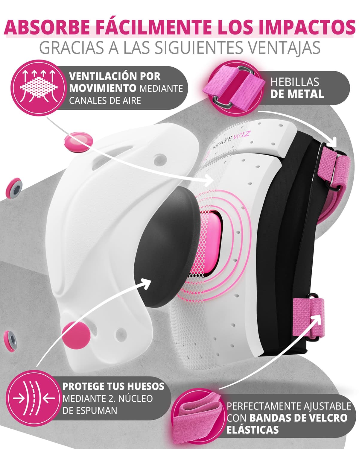 SKATEWIZ Protecciones Patines Niña, Niño e Adulto [6 piezas] Rodilleras y Coderas Niño Patinaje, Patines, Rodilleras Para Niños - Marca Alemana — view 4