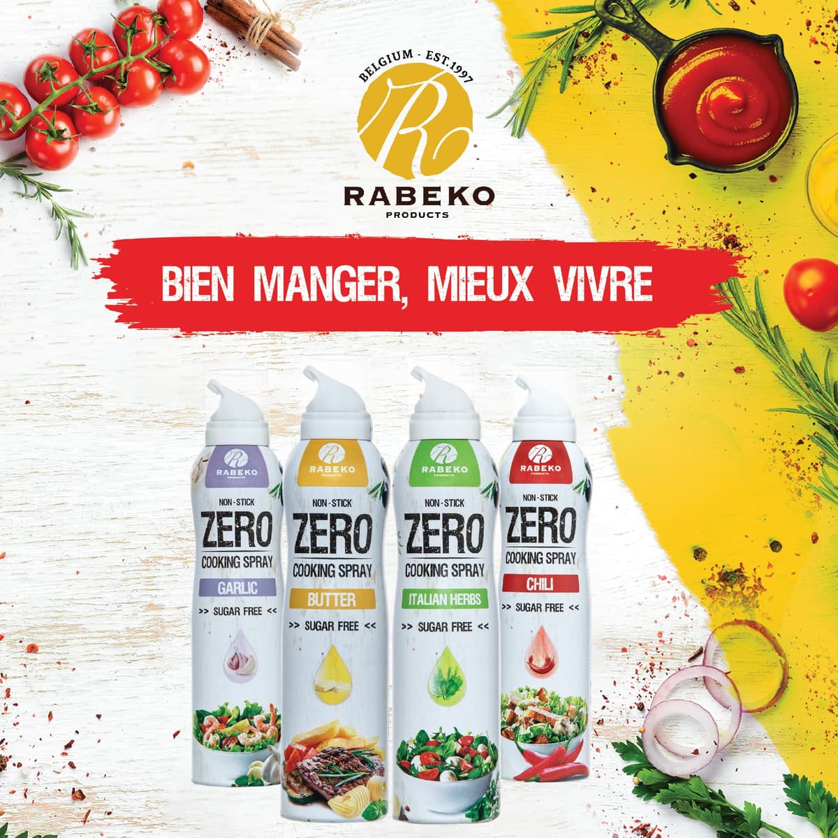 Rabeko Zero spray para cocinar bajo en calorías | HIERBAS ITALIANAS | 800 raciones, 2 kcal por pulverización | Spray para freír, asar y hornear | sin aditivos, sin azúcar|sin gluten 2 x 200ml — view 4